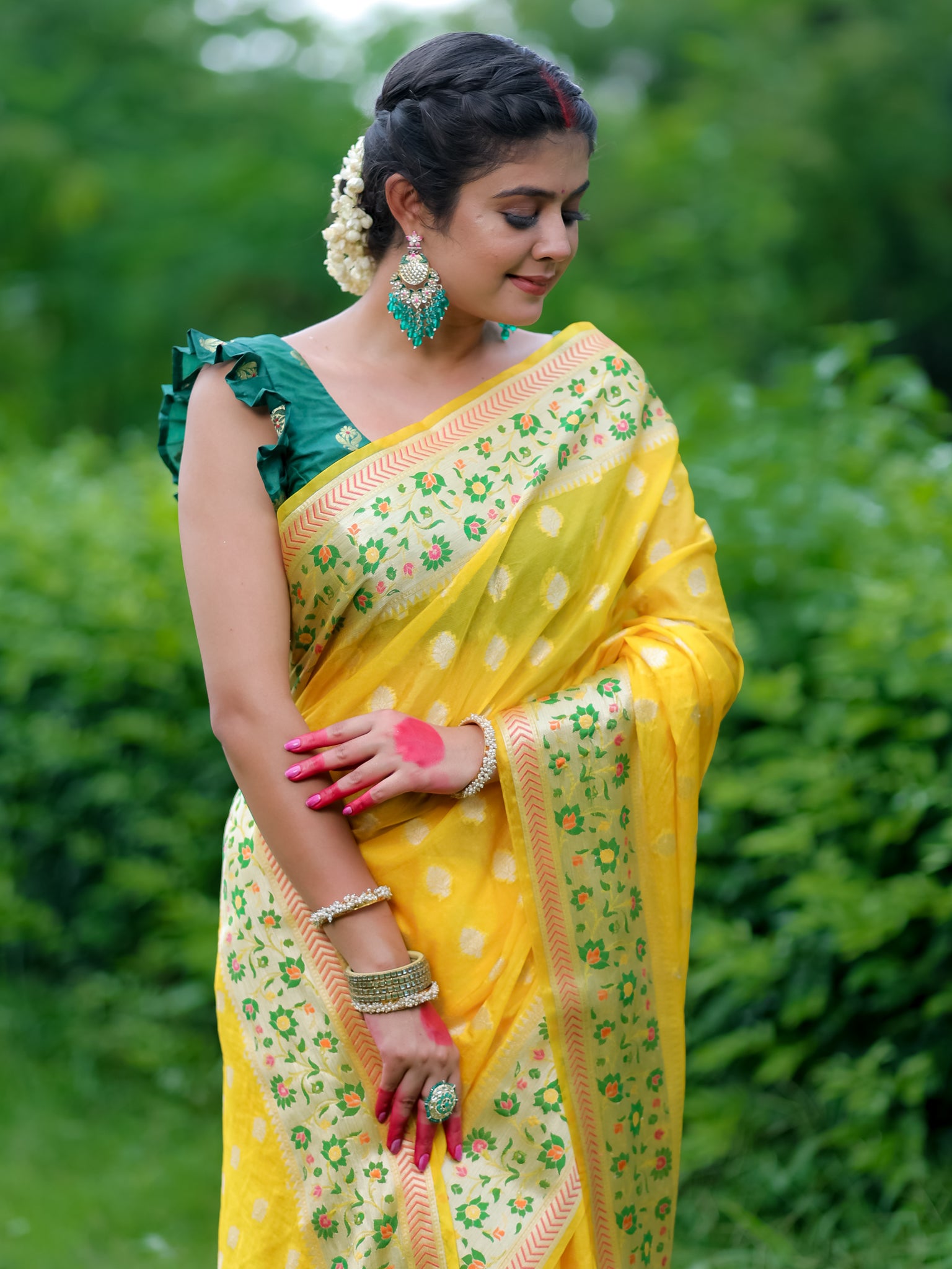 Banarasi Cotton Silk Saree With Meena Border - Yellow