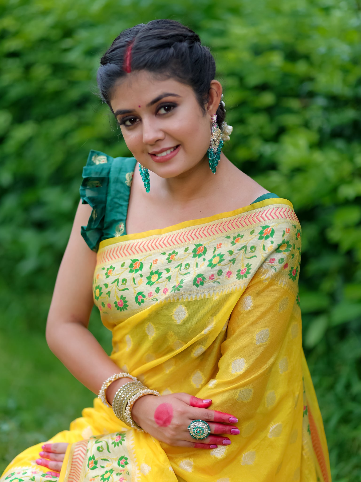 Banarasi Cotton Silk Saree With Meena Border - Yellow