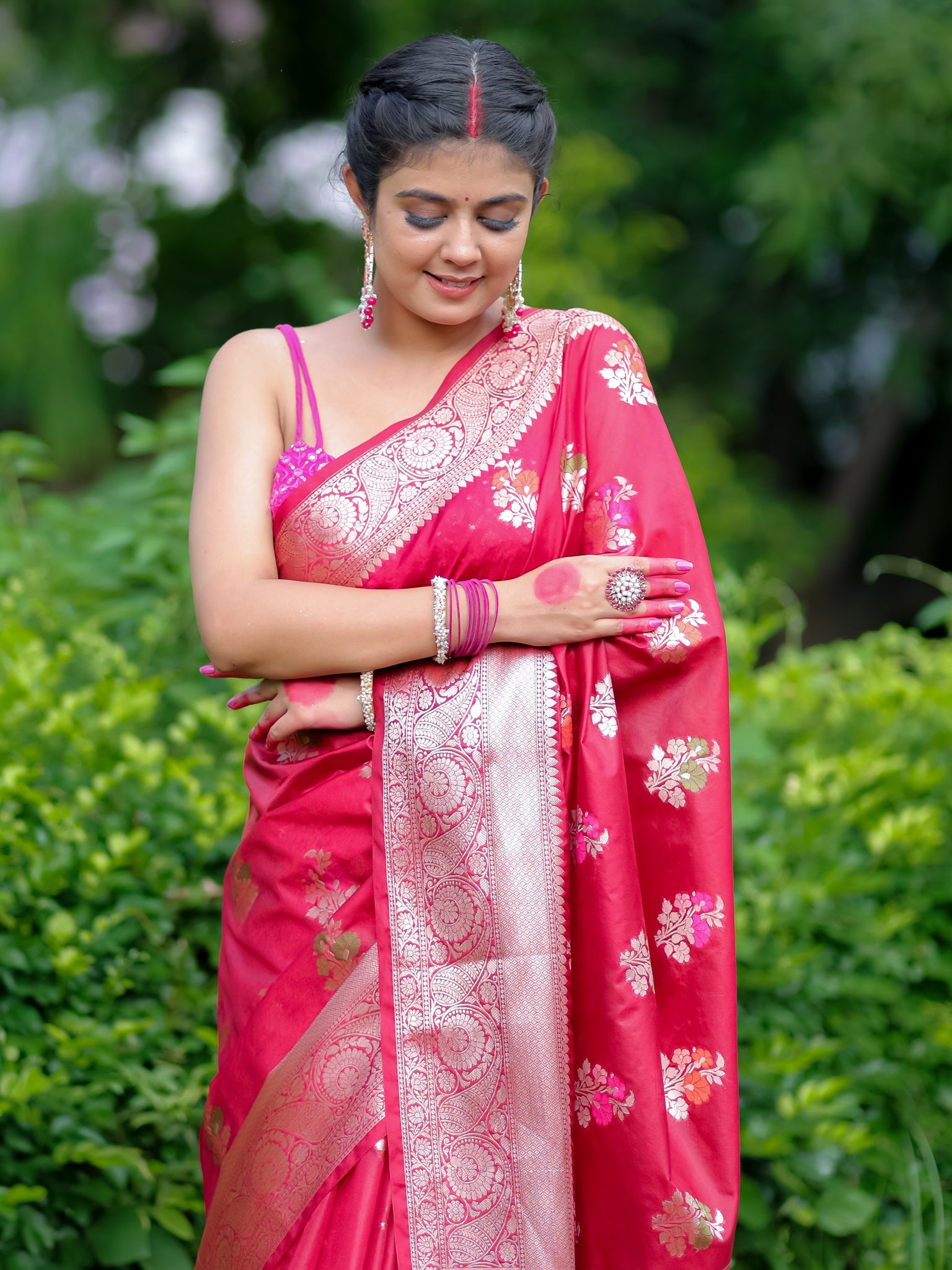 Banarasi Semi Silk Saree With Lace Border - Maroon