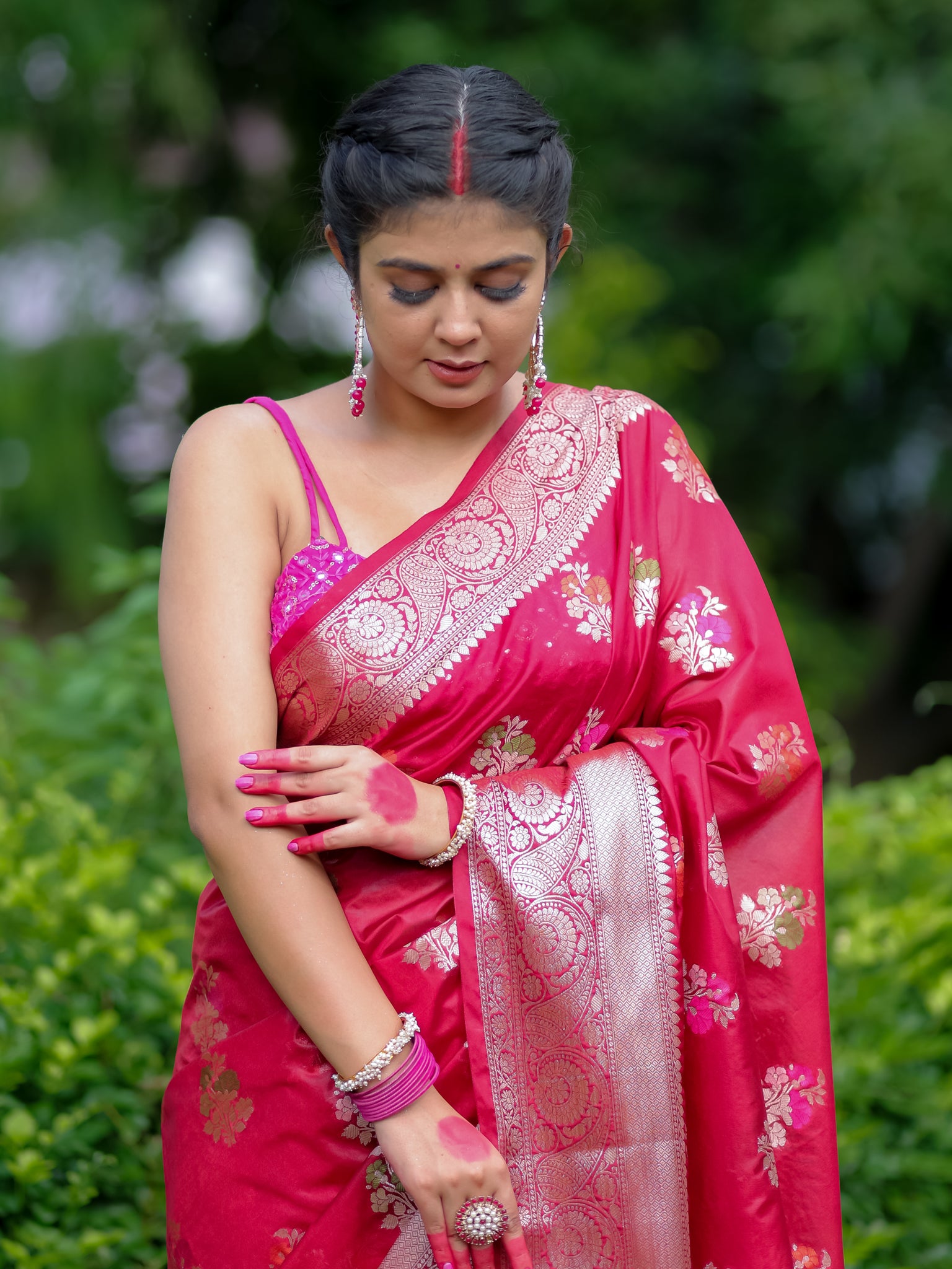Banarasi Semi Silk Saree With Lace Border - Maroon