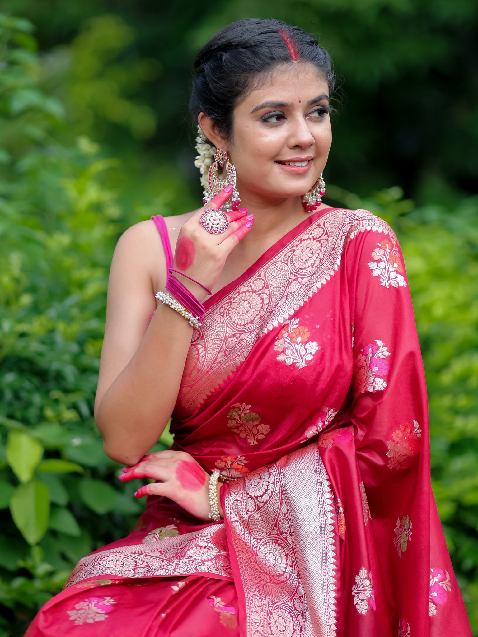 Banarasi Semi Silk Saree With Lace Border - Maroon