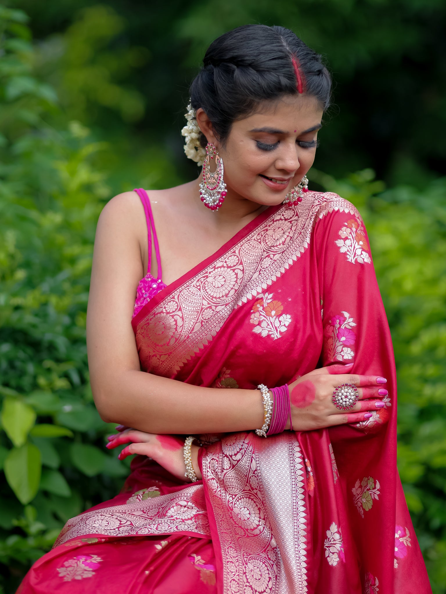 Banarasi Semi Silk Saree With Lace Border - Maroon
