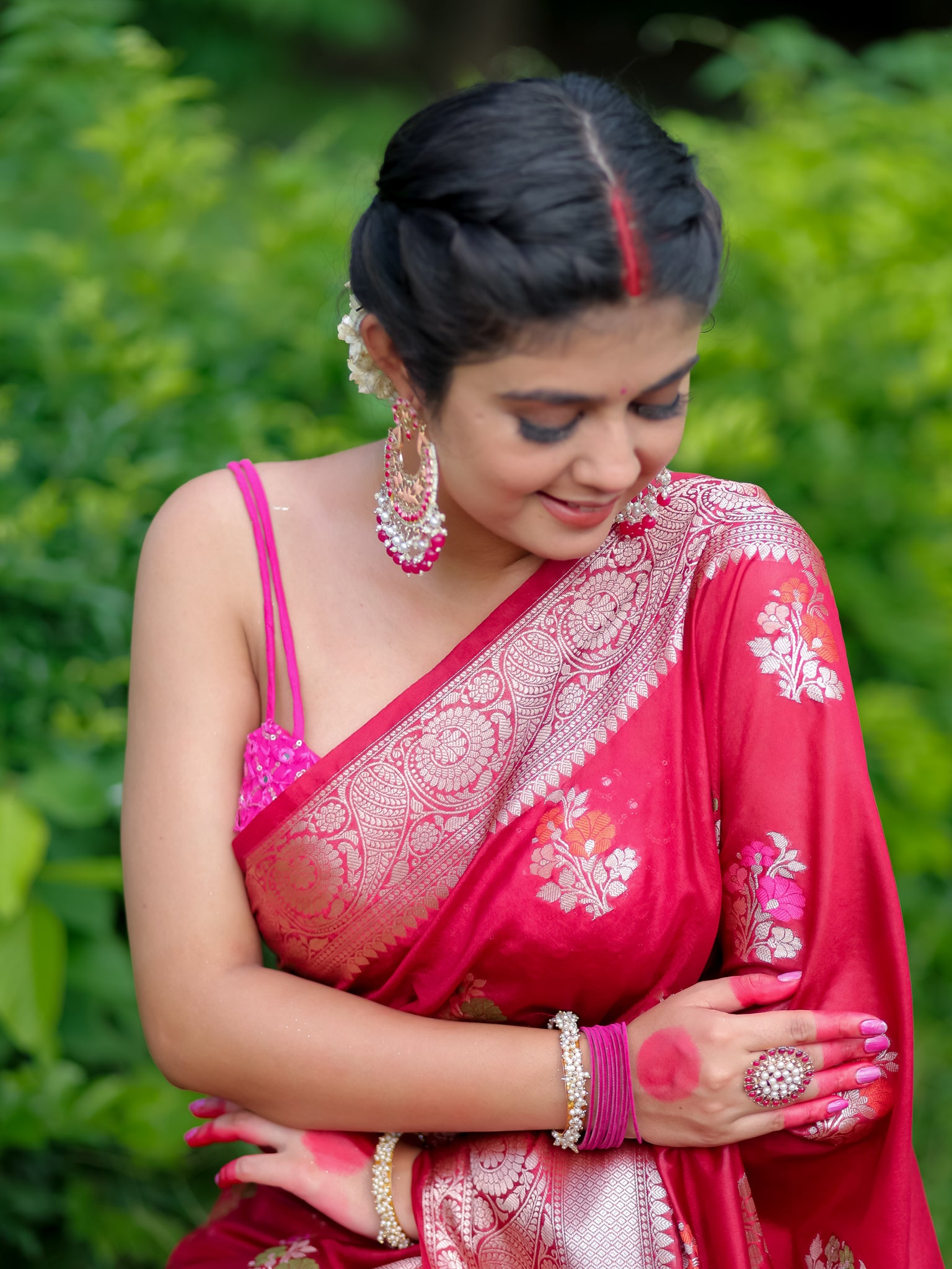 Banarasi Semi Silk Saree With Lace Border - Maroon