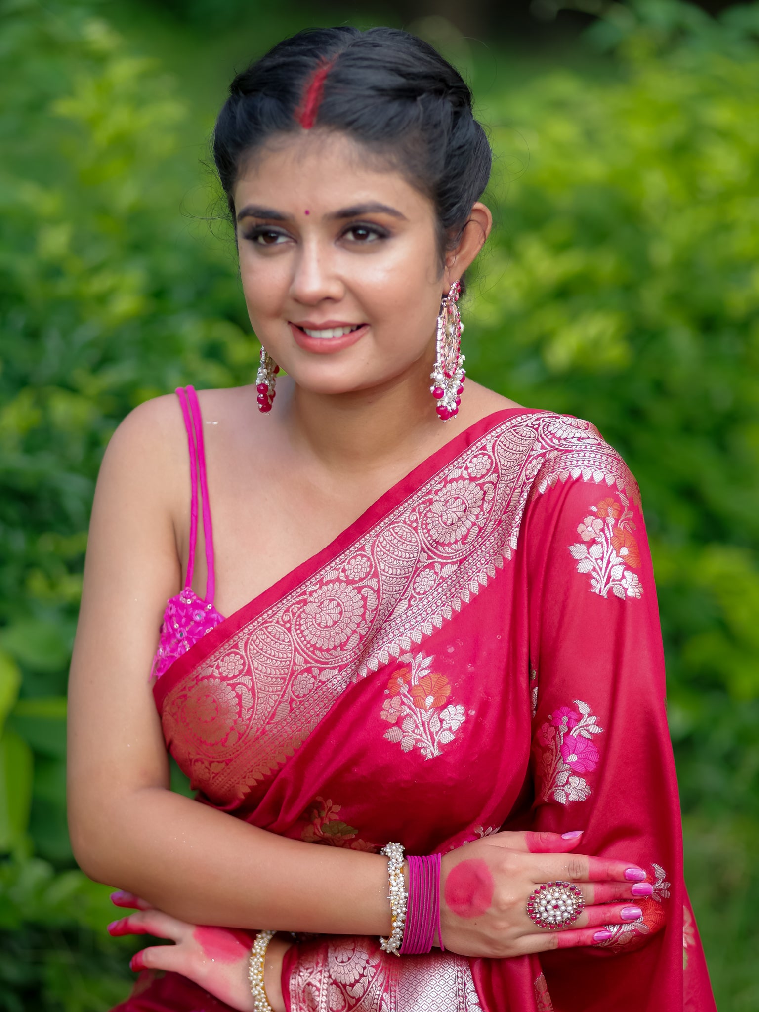 Banarasi Semi Silk Saree With Lace Border - Maroon