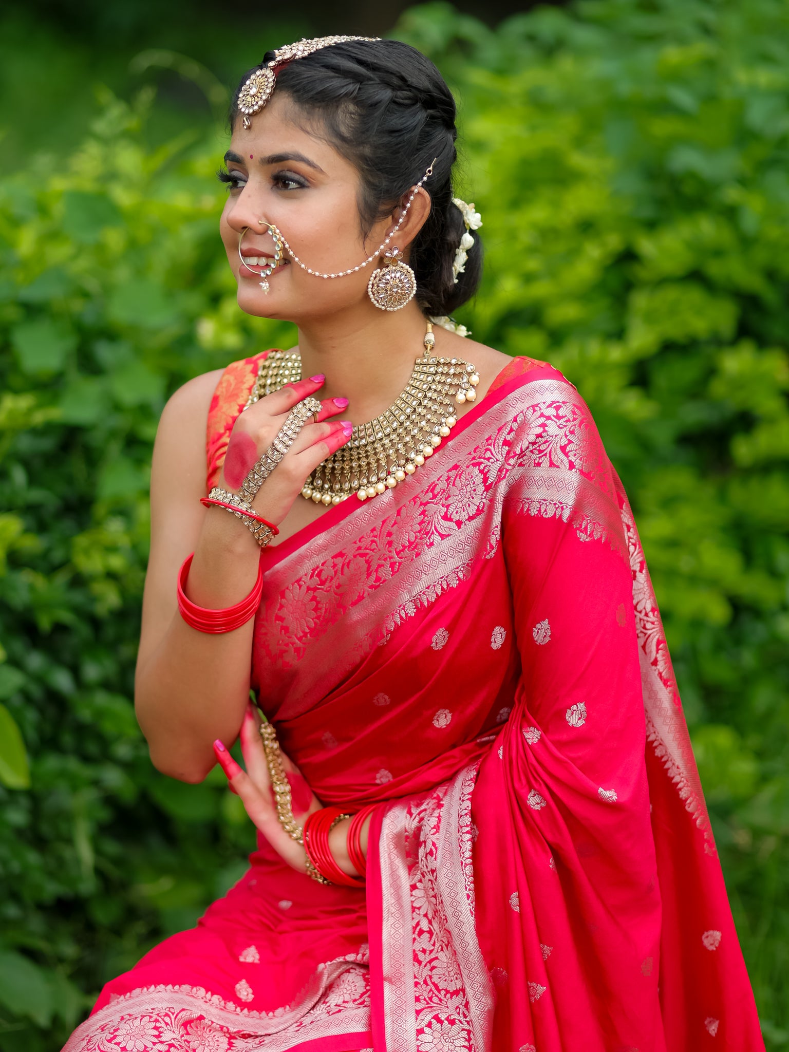 Banarasi Cotton Silk Saree With Silver Zari Buti & Border-Strawberry Pink