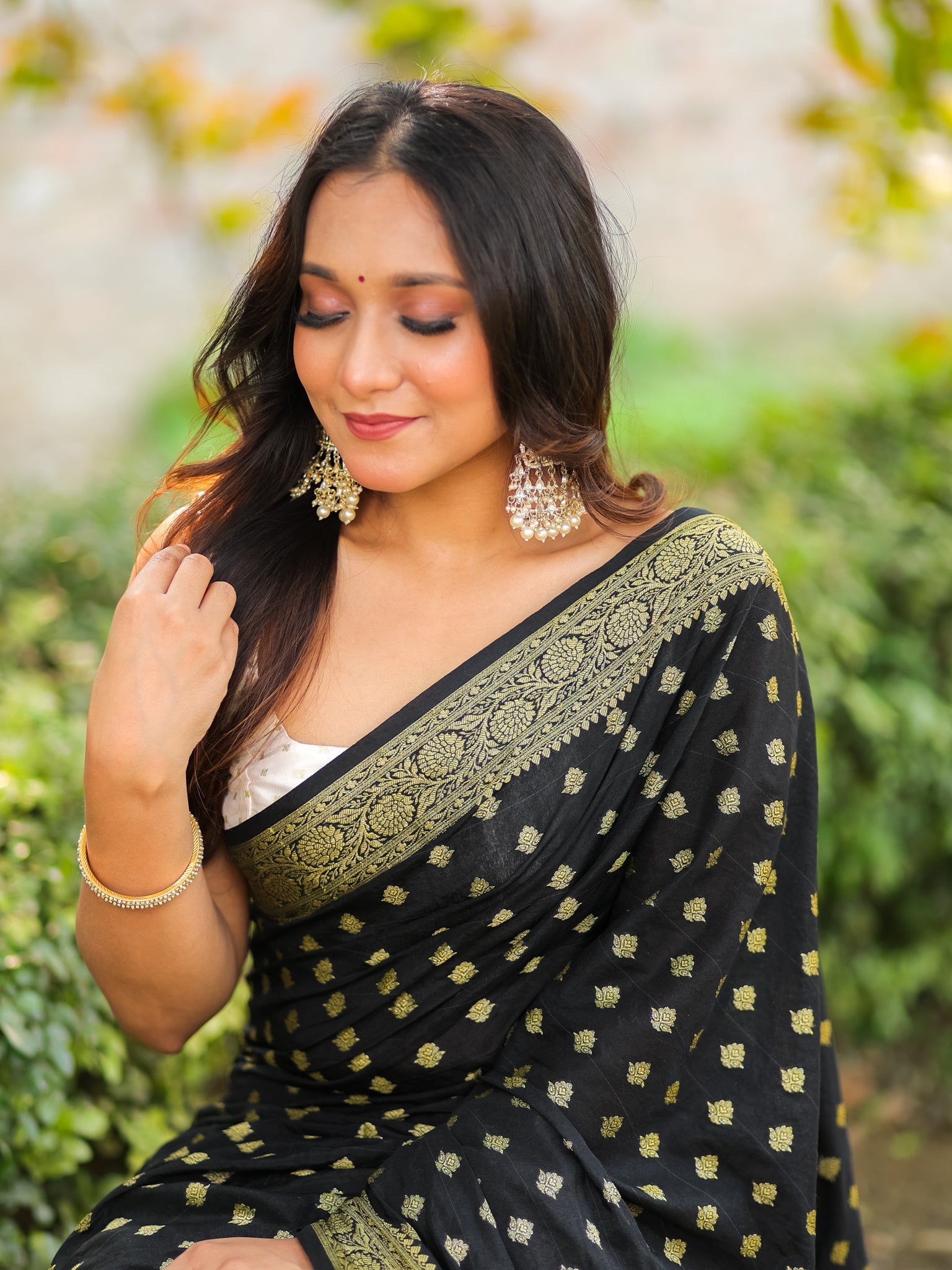 Banarasi Semi Georgette Saree With Resham Weaving- Black