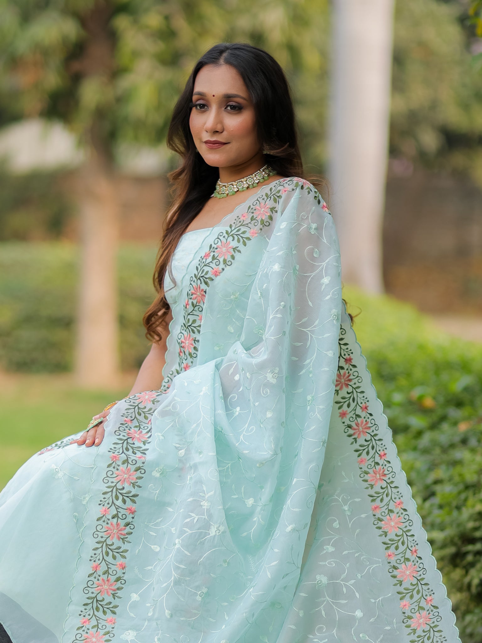 Banarasi Modal Salwar Kameez Fabric With Organza Dupatta- Blue