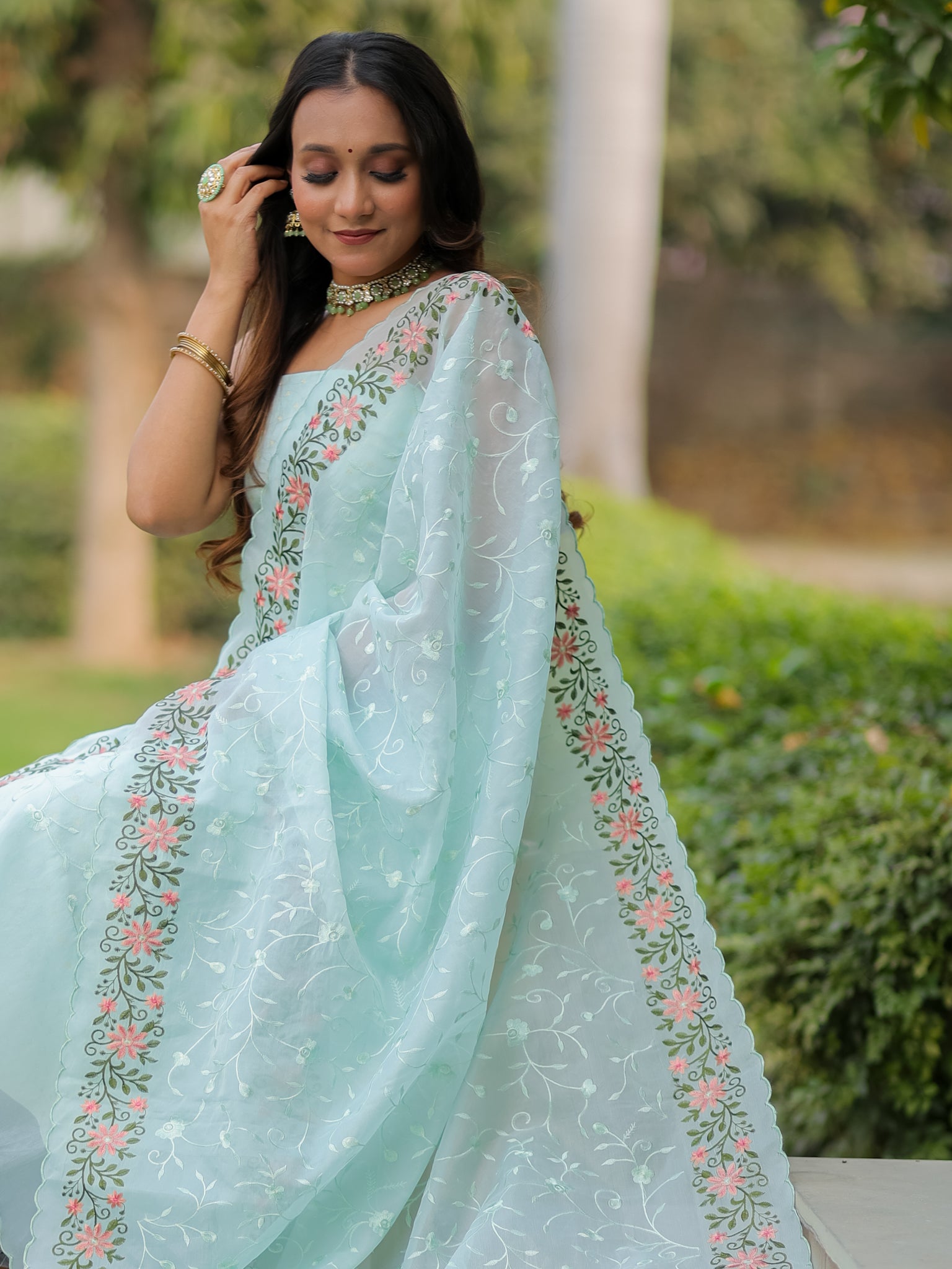 Banarasi Modal Salwar Kameez Fabric With Organza Dupatta- Blue