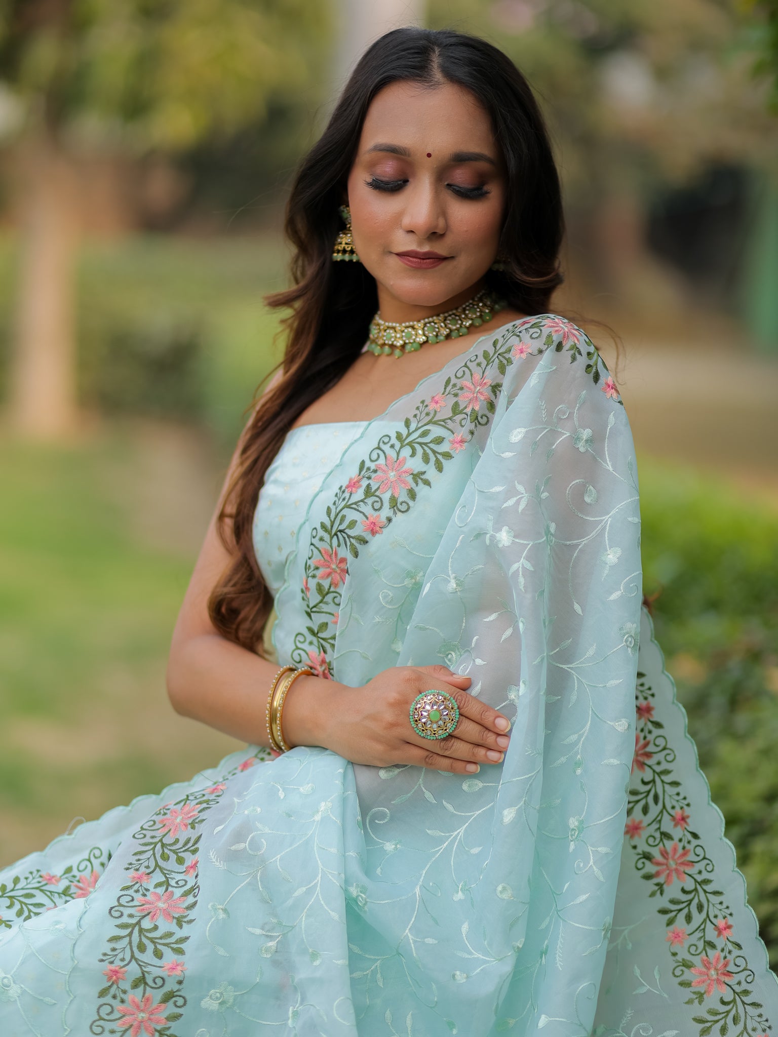 Banarasi Modal Salwar Kameez Fabric With Organza Dupatta- Blue