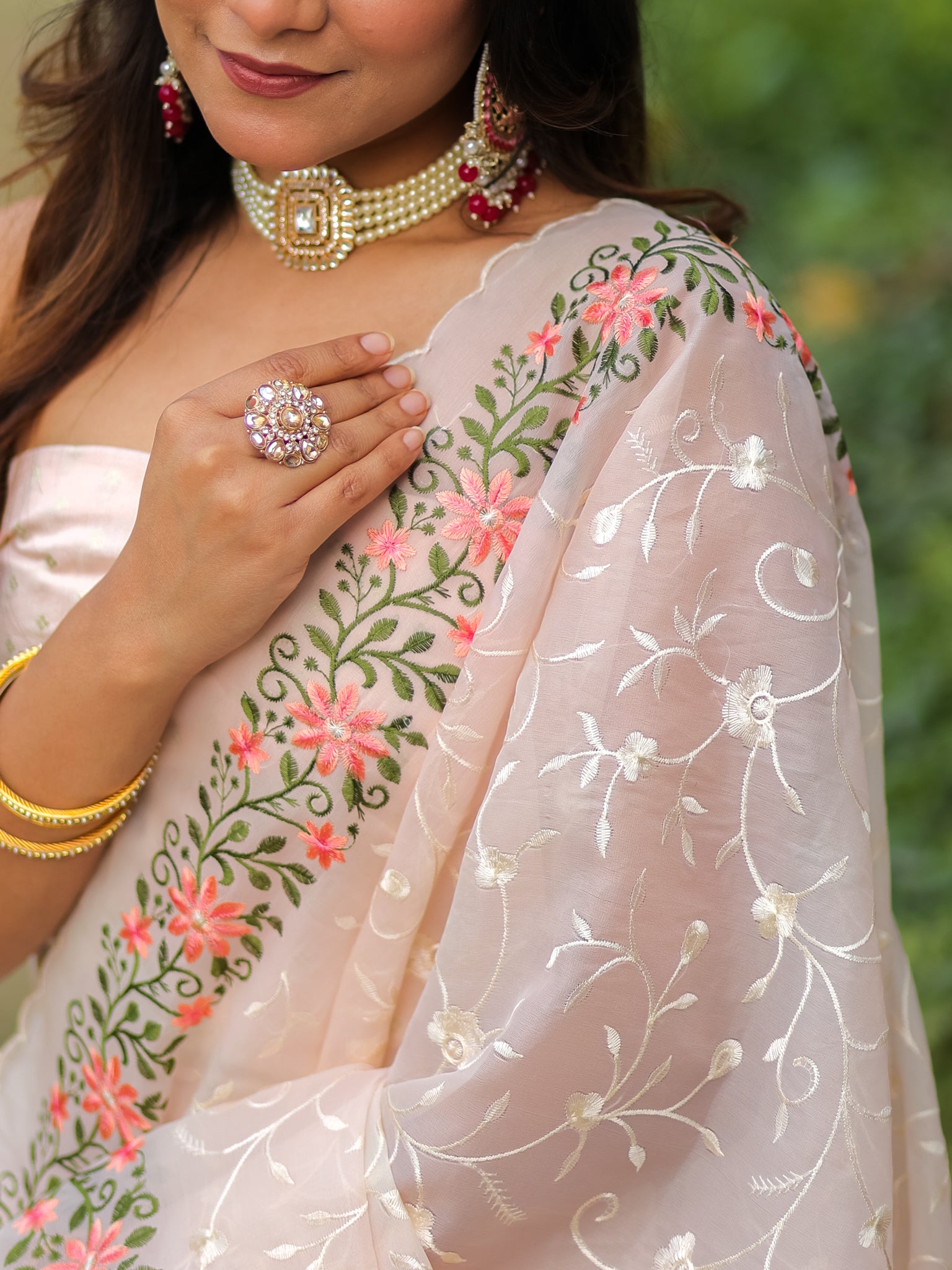 Banarasi Modal Salwar Kameez Fabric With Organza Dupatta- Pink