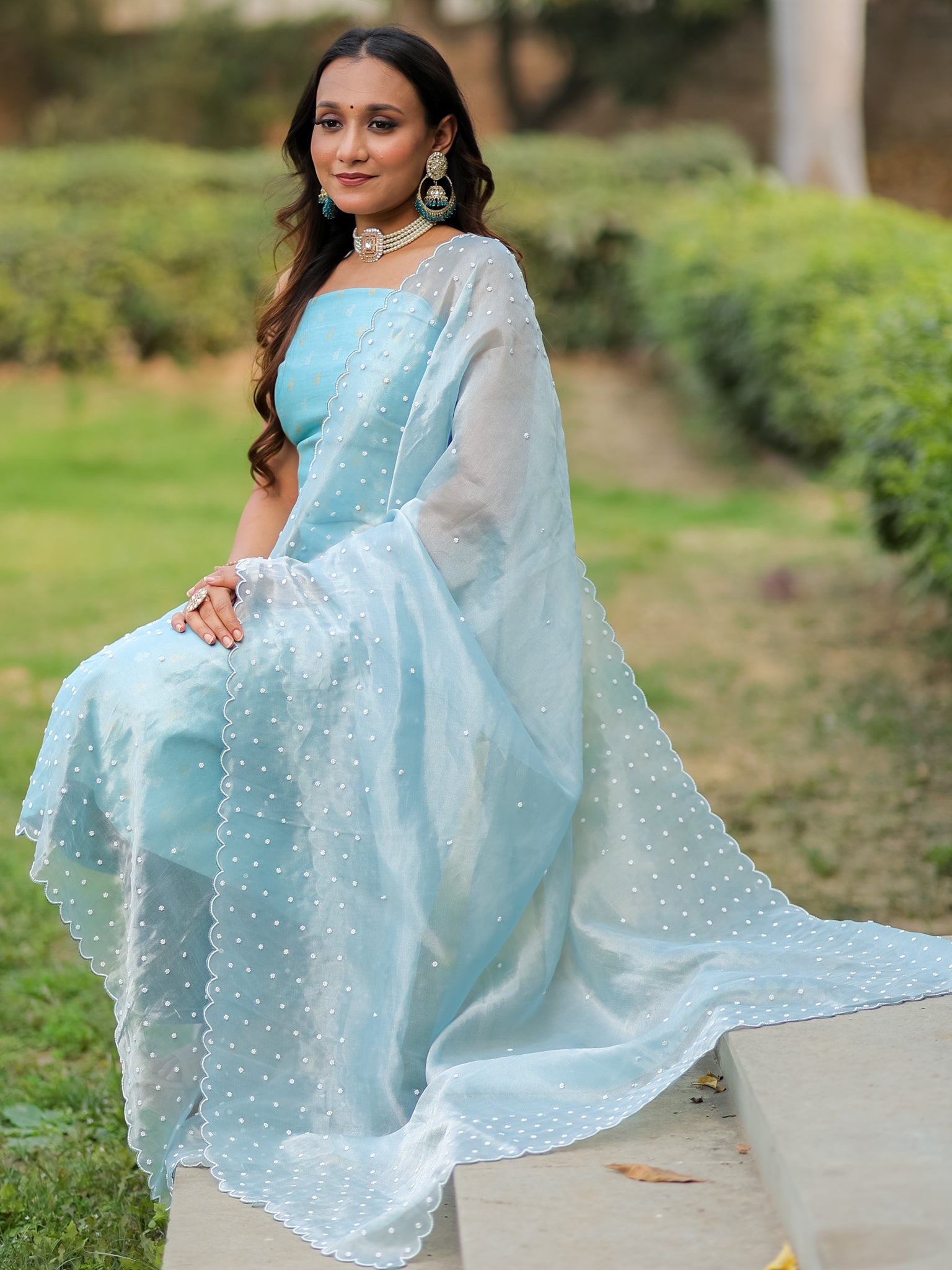 Banarasi Pure Chiniya Salwar Kameez With Tissue Handwork Dupatta- Blue