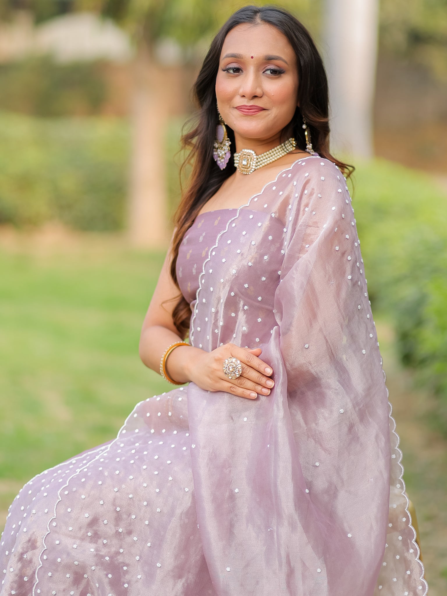 Banarasi Pure Chiniya Salwar Kameez With Tissue Handwork Dupatta-Mauve