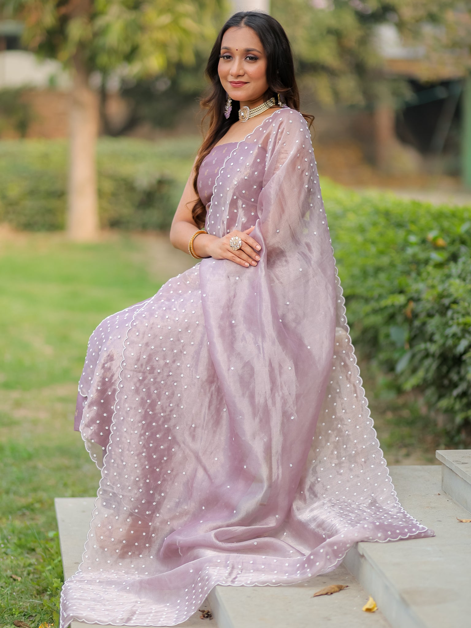 Banarasi Pure Chiniya Salwar Kameez With Tissue Handwork Dupatta-Mauve