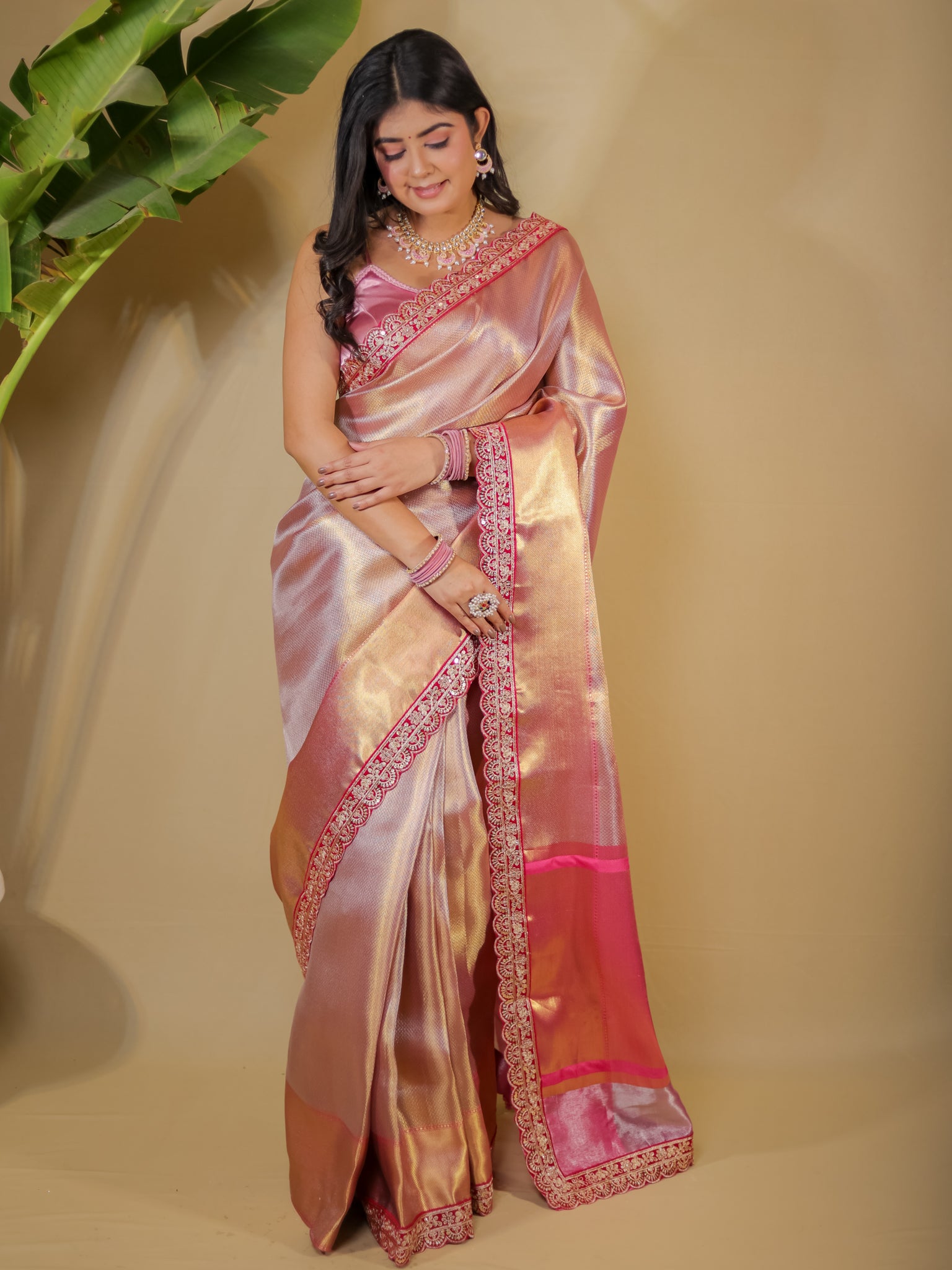 Banarasi Semi silk Saree With Lace Border- Red