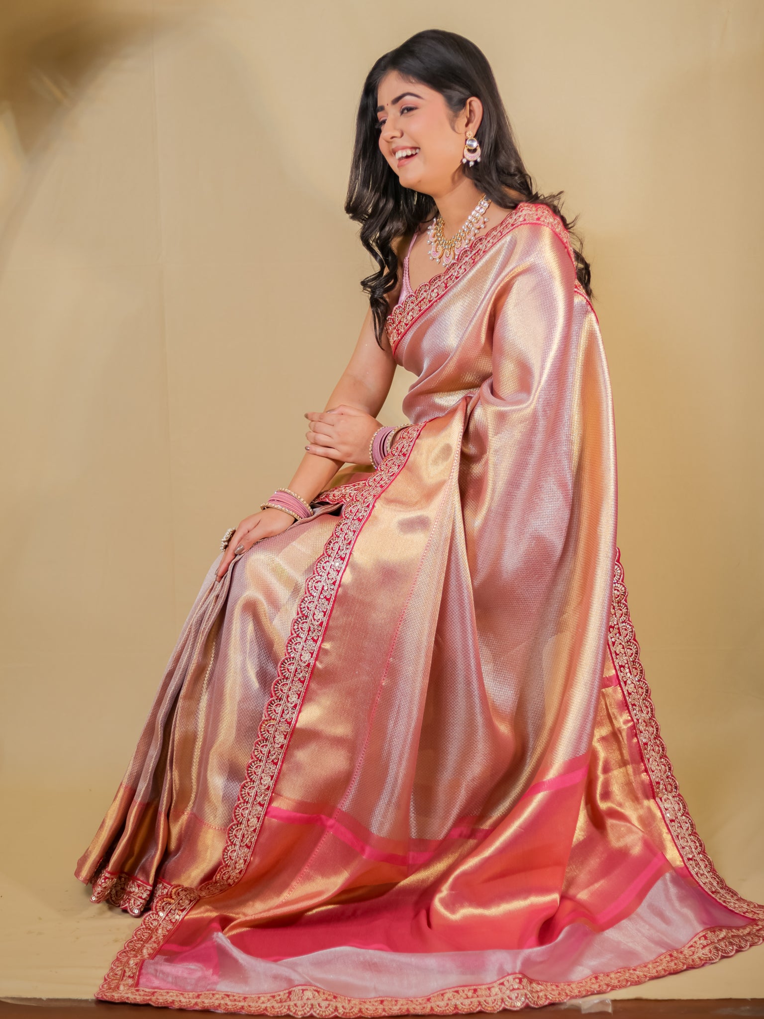 Banarasi Semi silk Saree With Lace Border- Red