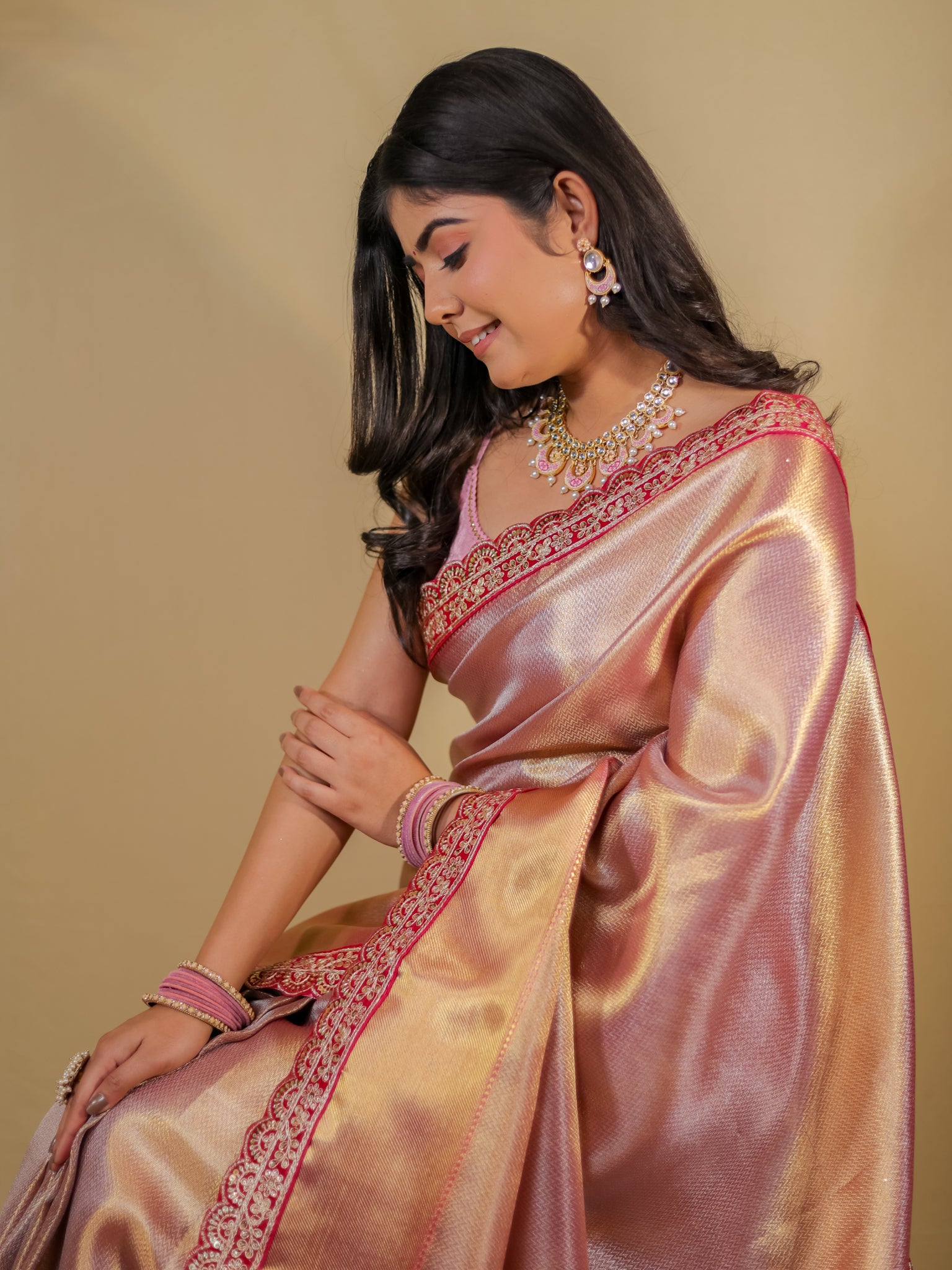 Banarasi Semi silk Saree With Lace Border- Red