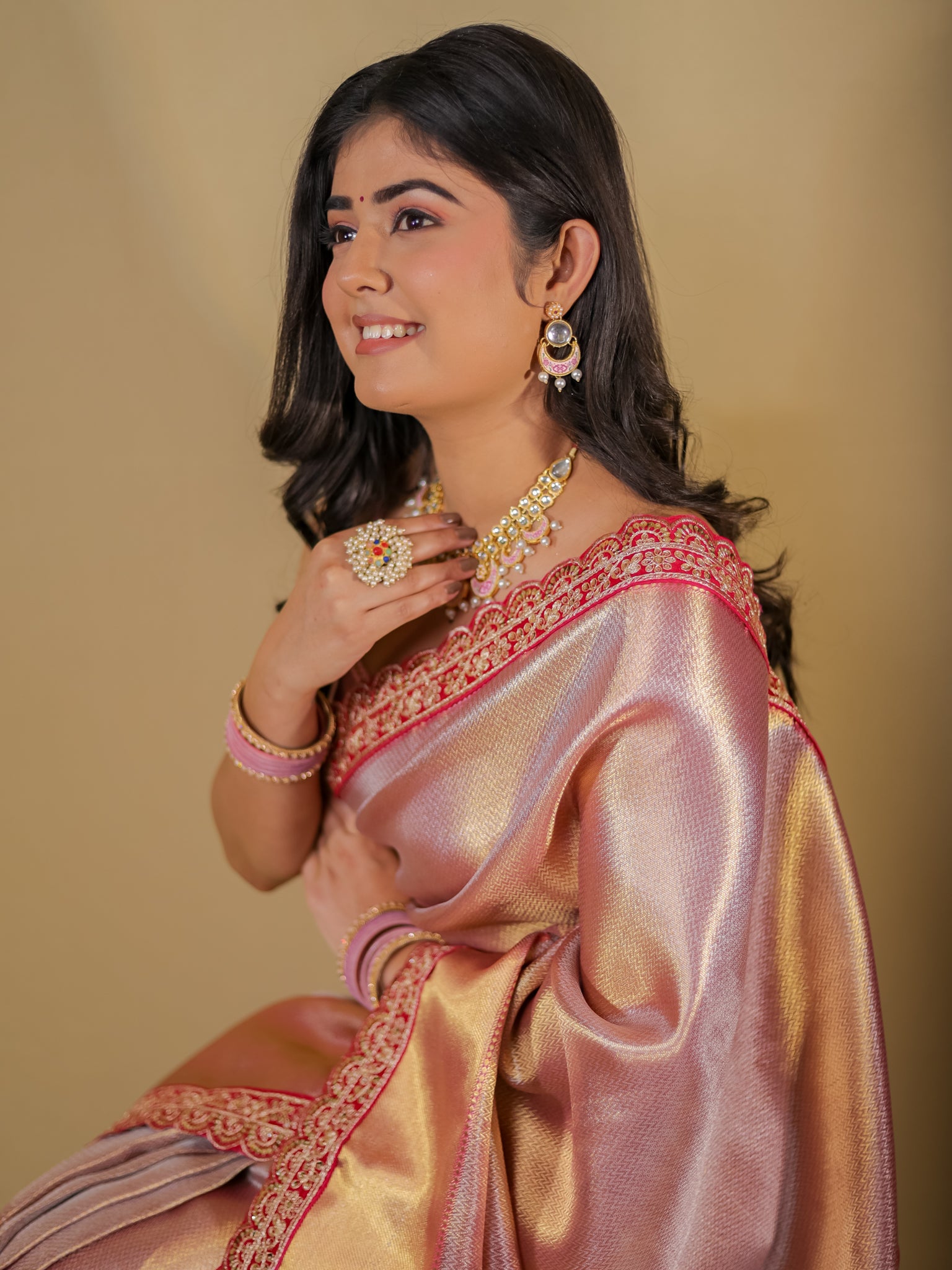 Banarasi Semi silk Saree With Lace Border- Red