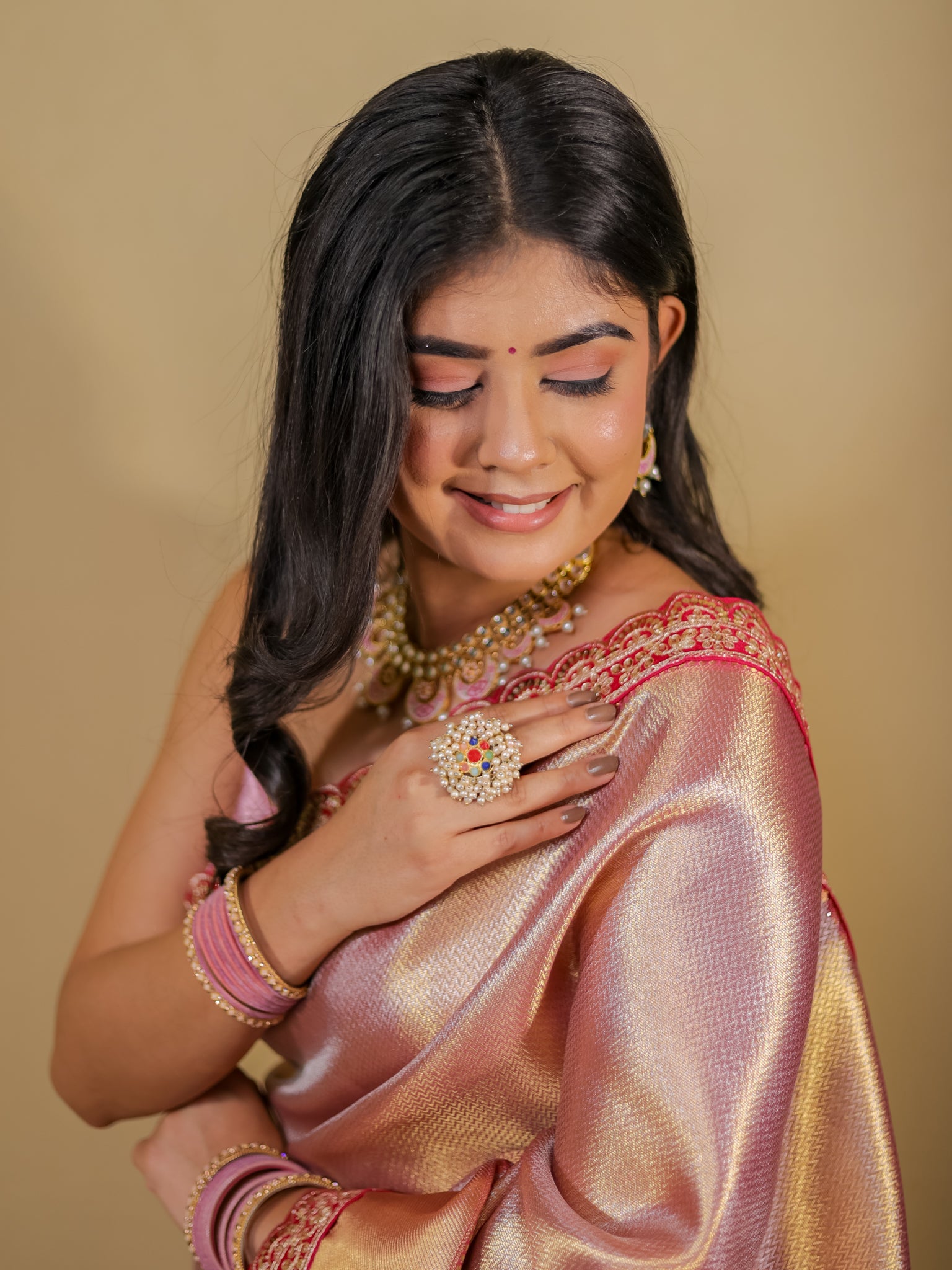 Banarasi Semi silk Saree With Lace Border- Red