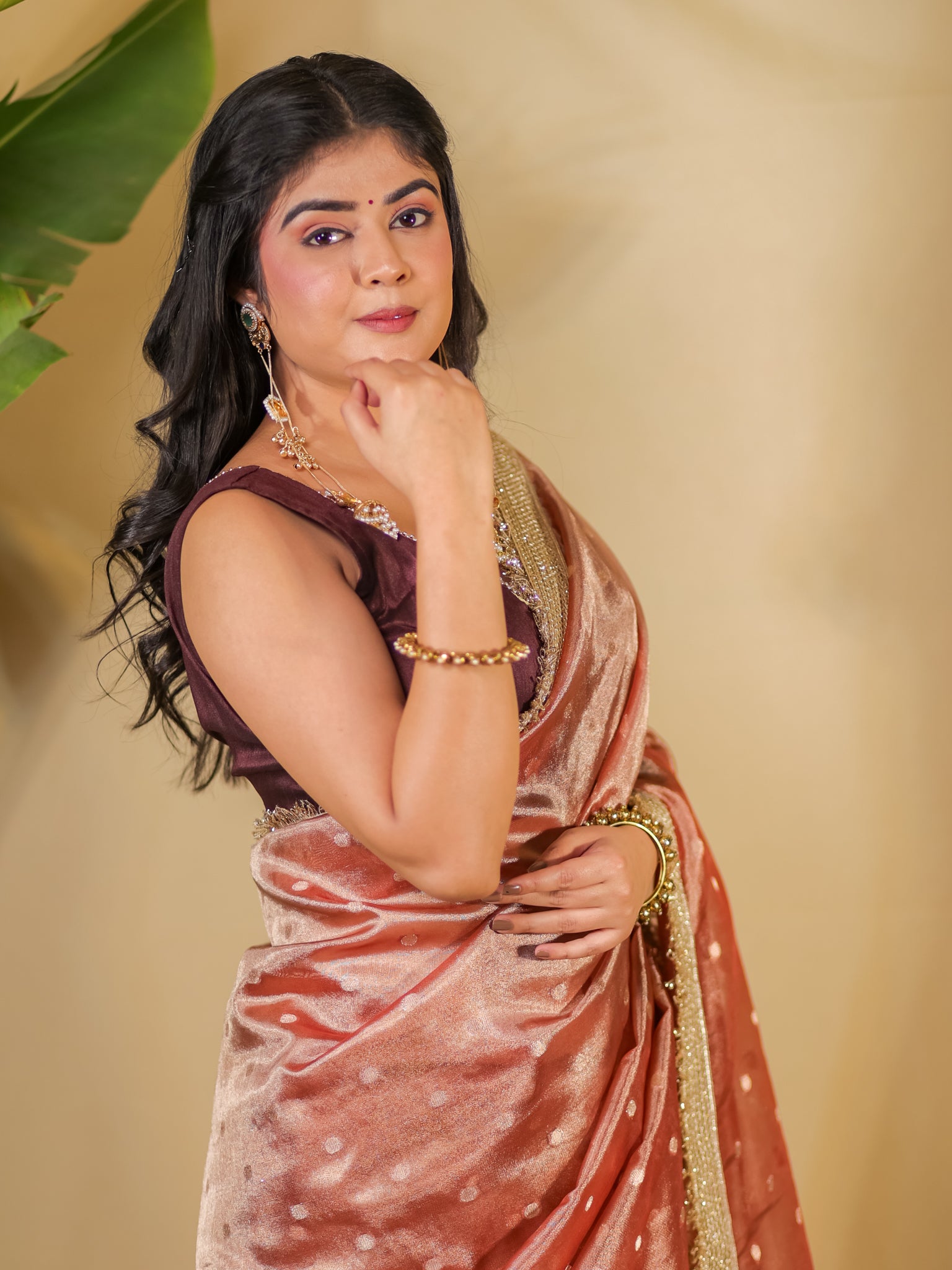 Banarasi Tissue Saree With Buti Weaving & Lace Border