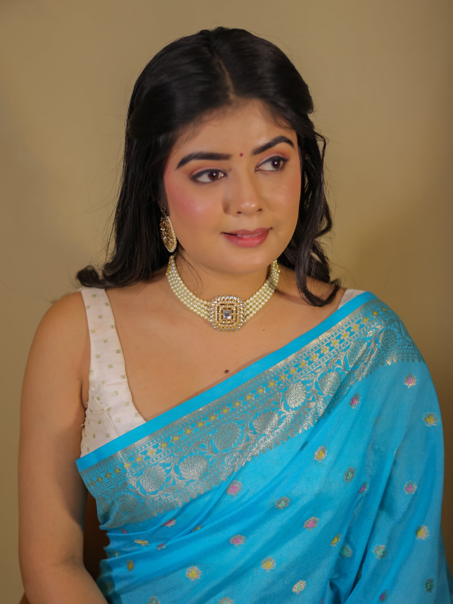 Banarasi Semi Silk Saree With Zari Weaving & Border-Blue