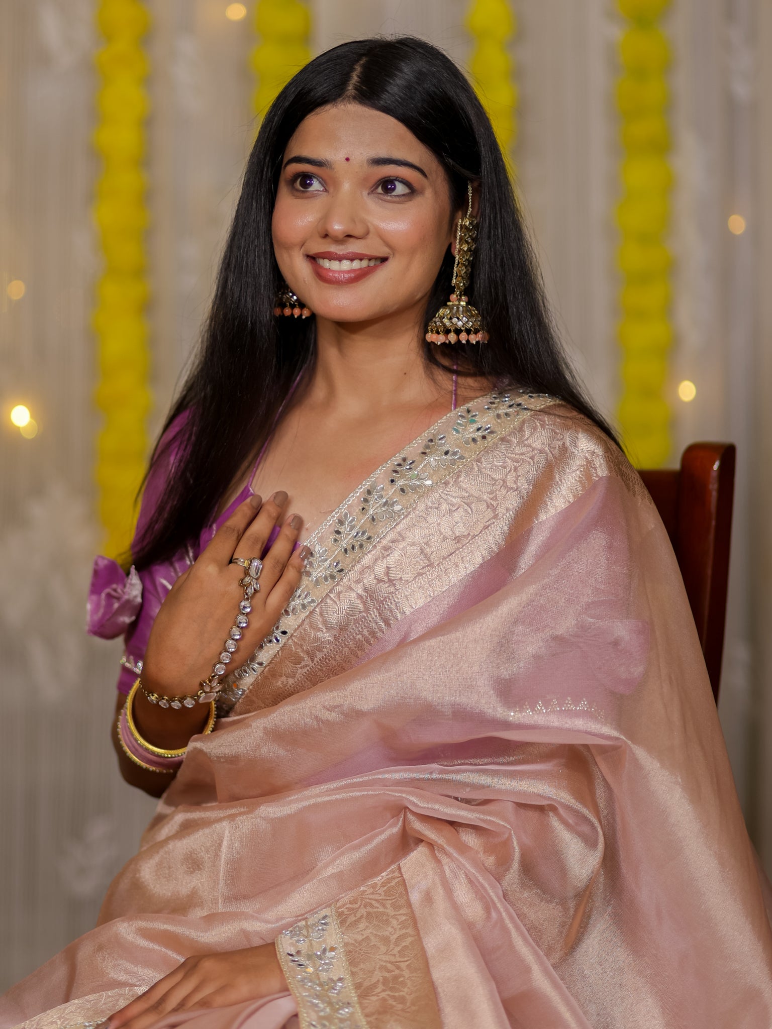 Banarasi Tissue Saree With Lace Border - Lavender