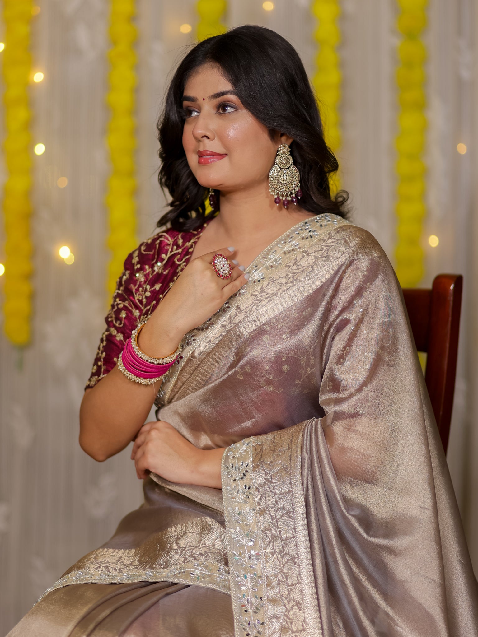 Banarasi Tissue Saree With Lace Border - Grey