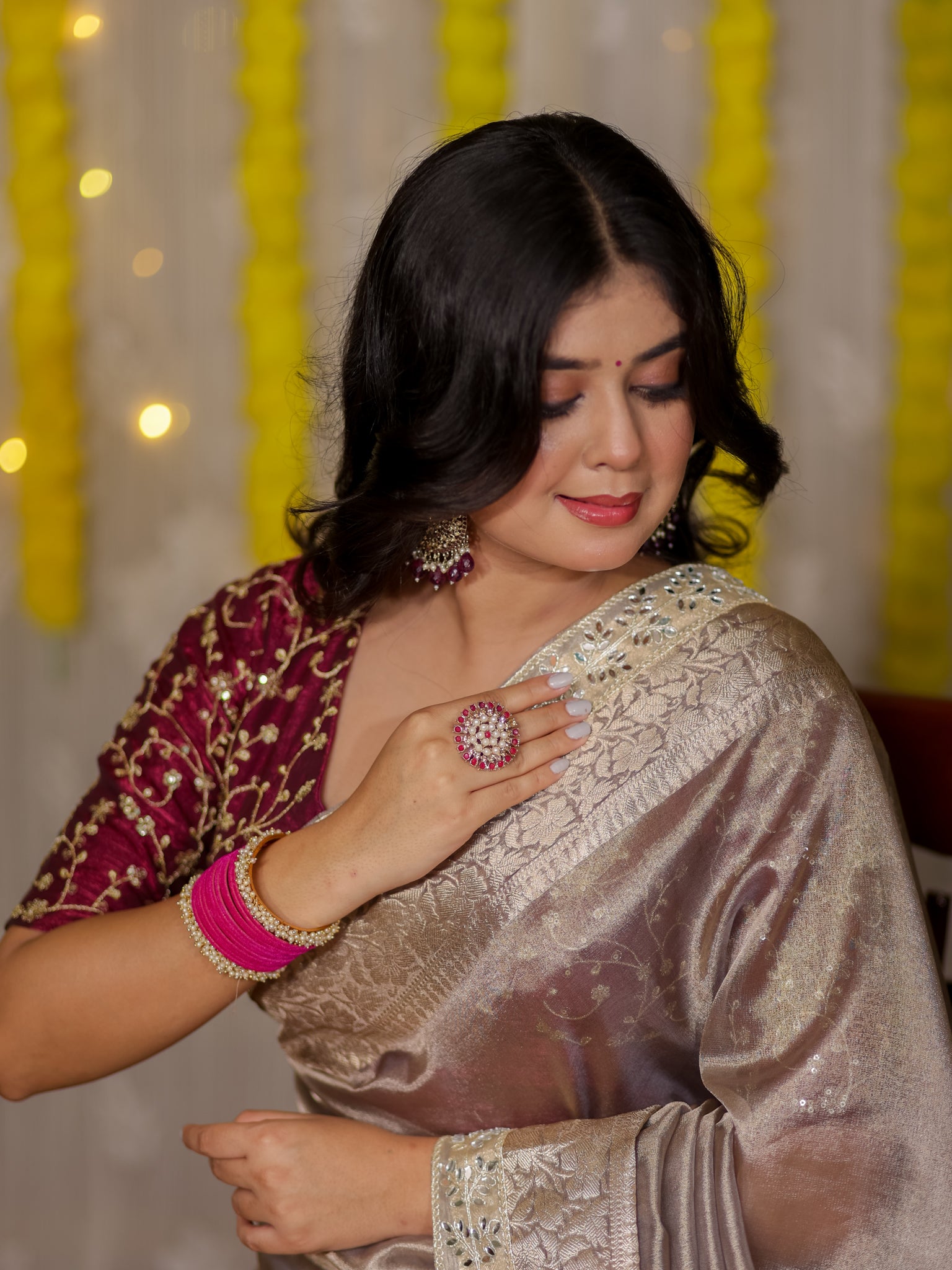 Banarasi Tissue Saree With Lace Border - Grey