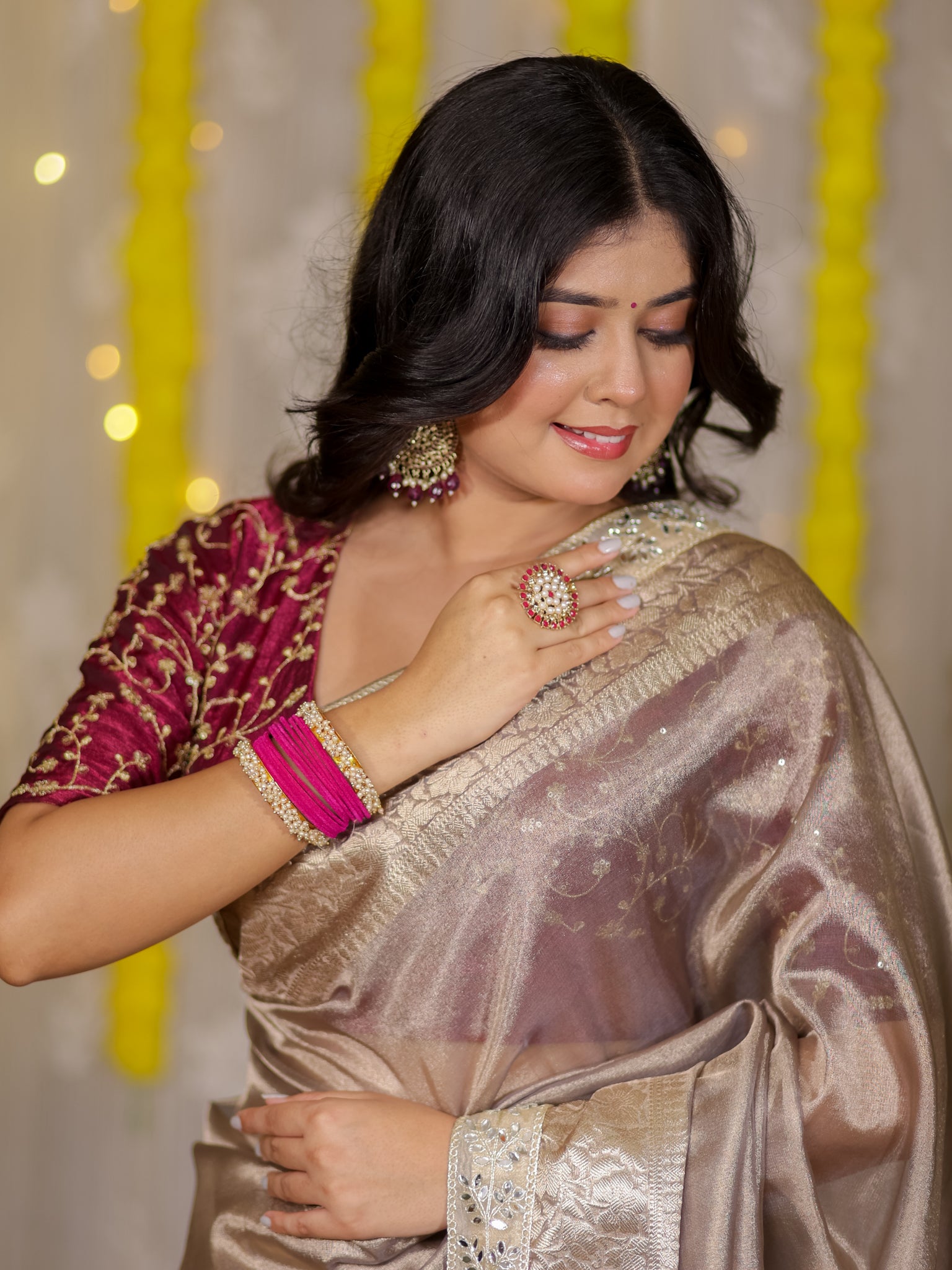 Banarasi Tissue Saree With Lace Border - Grey