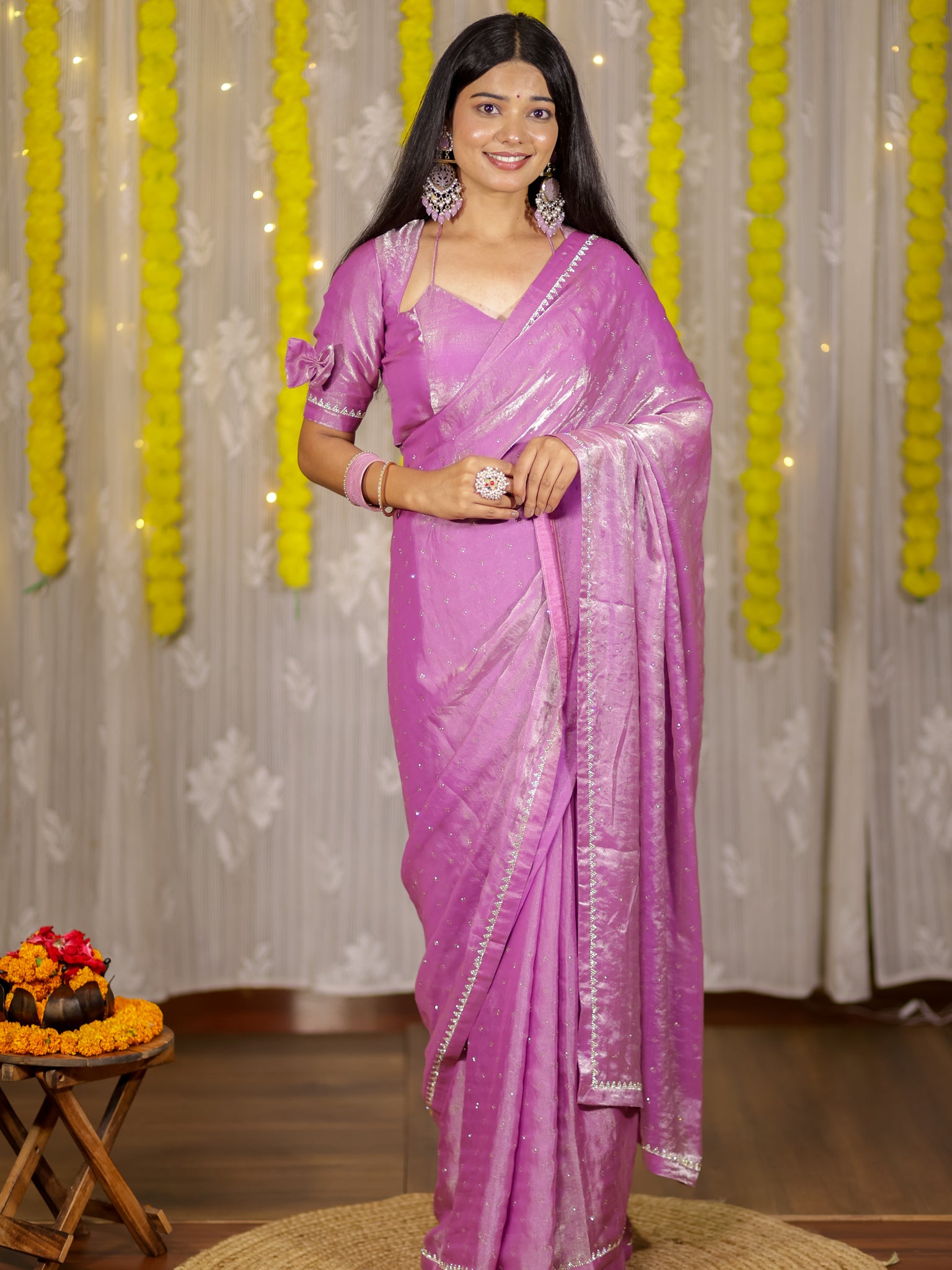 Tissue Sequin Saree - Lavender