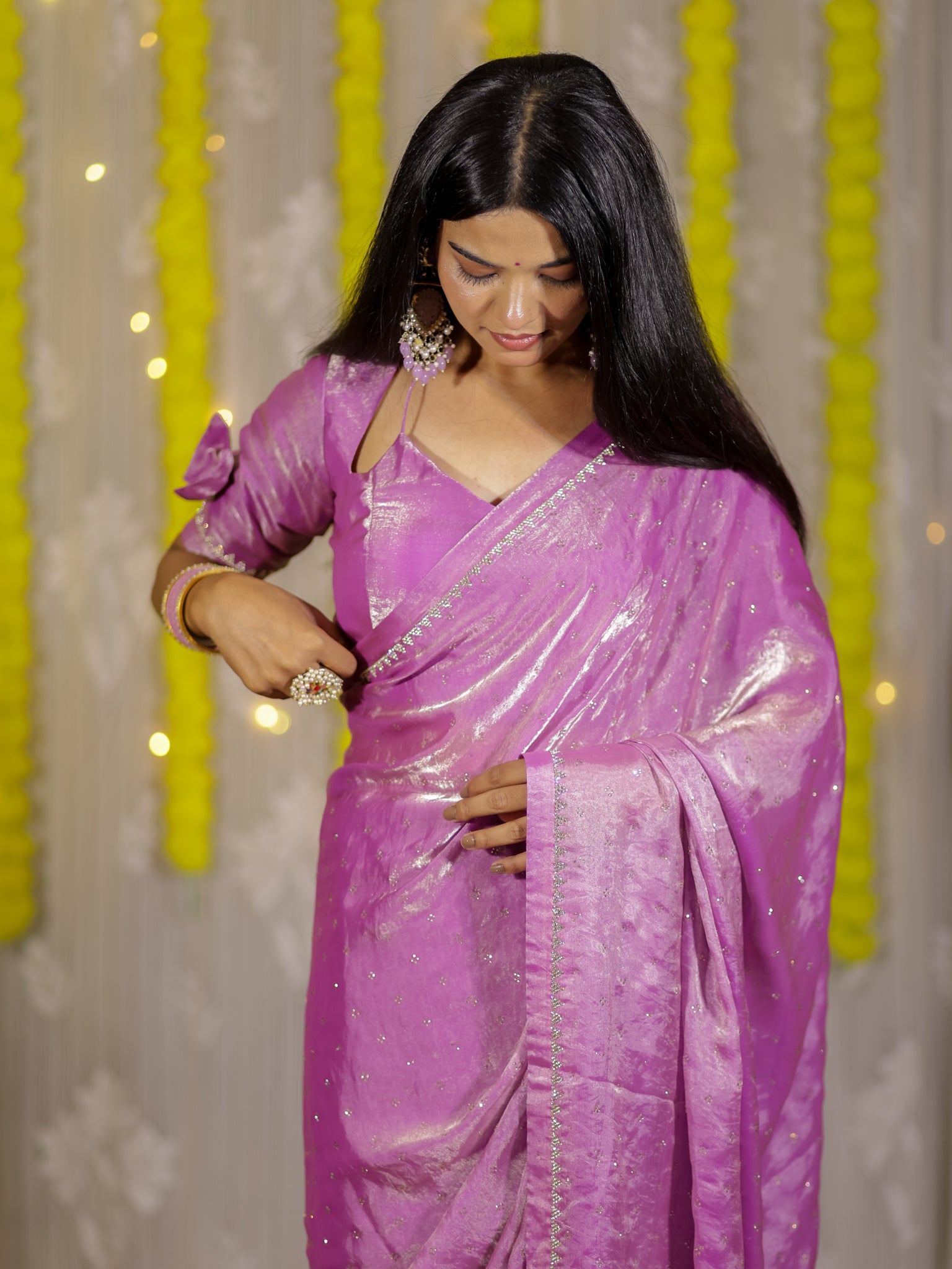 Tissue Sequin Saree - Lavender