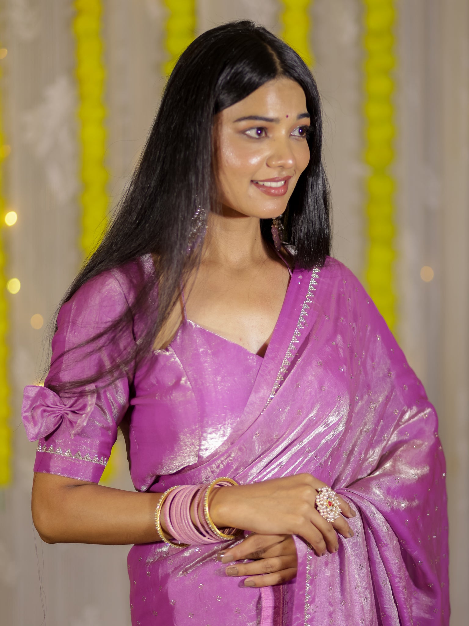 Tissue Sequin Saree - Lavender