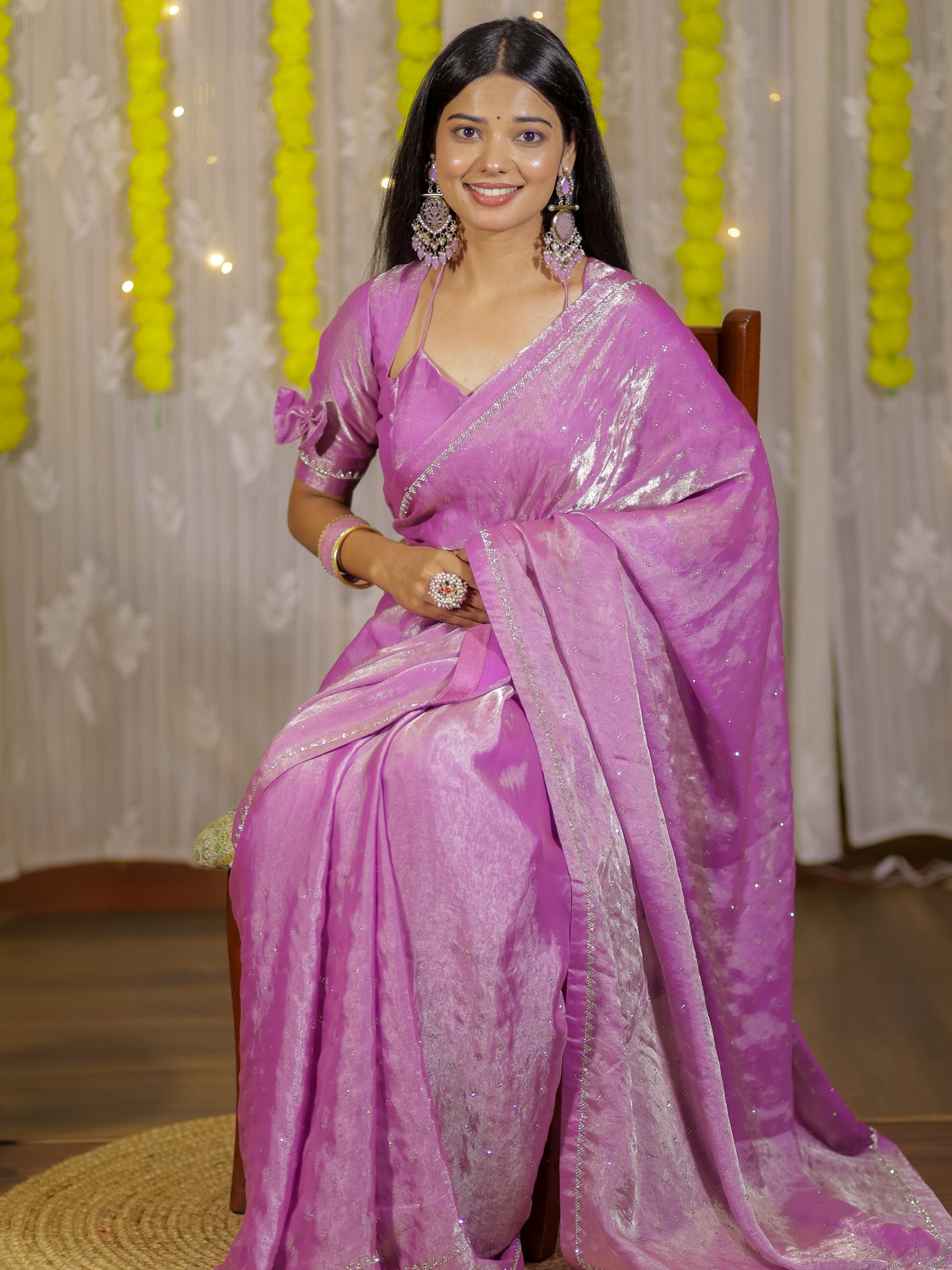 Tissue Sequin Saree - Lavender