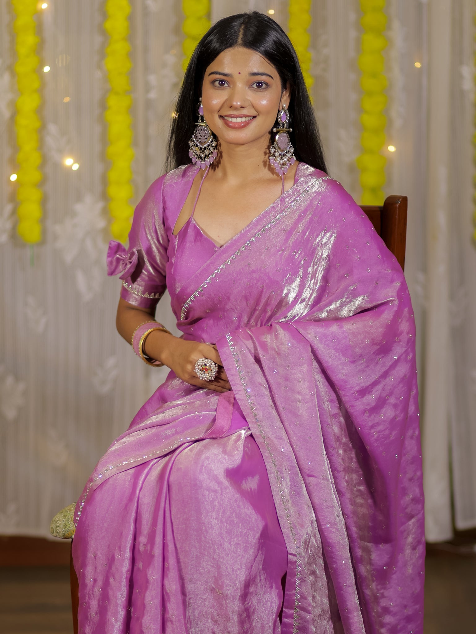Tissue Sequin Saree - Lavender