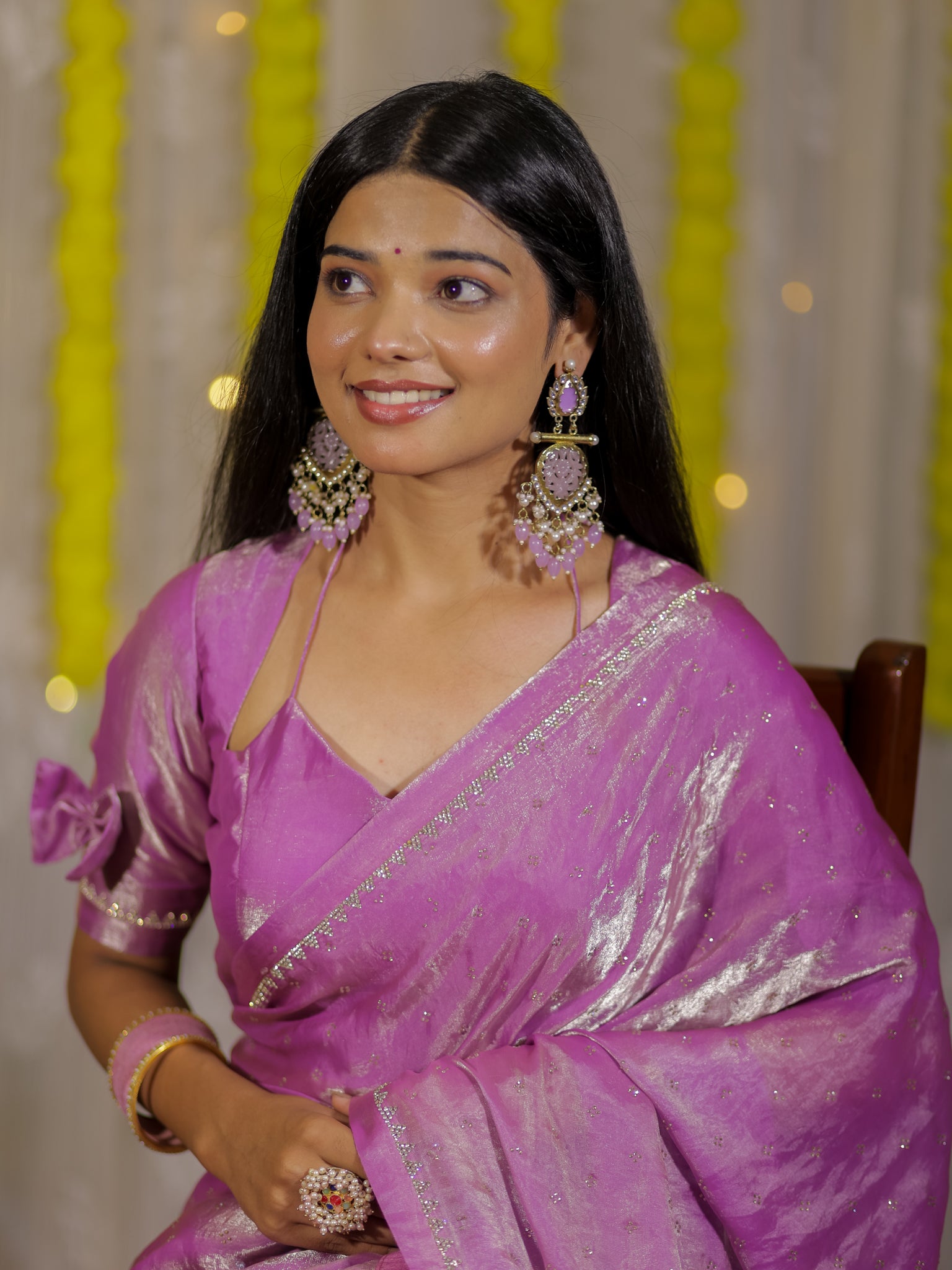 Tissue Sequin Saree - Lavender