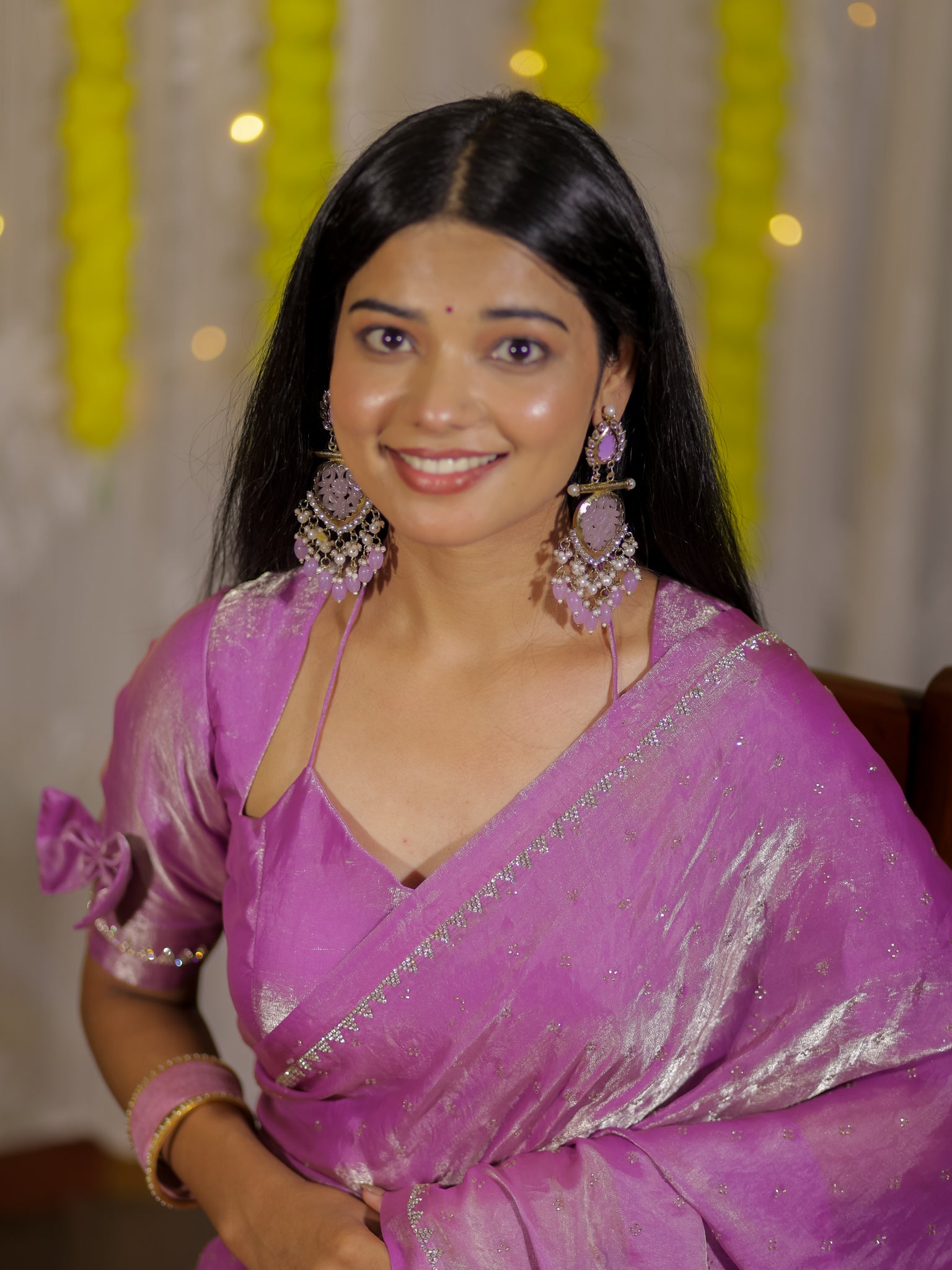 Tissue Sequin Saree - Lavender