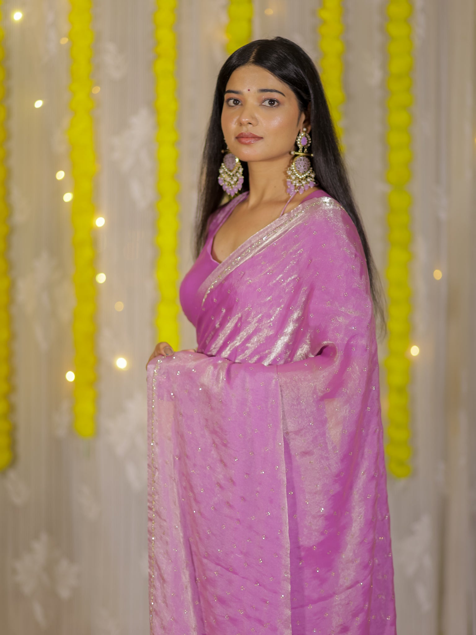 Tissue Sequin Saree - Lavender