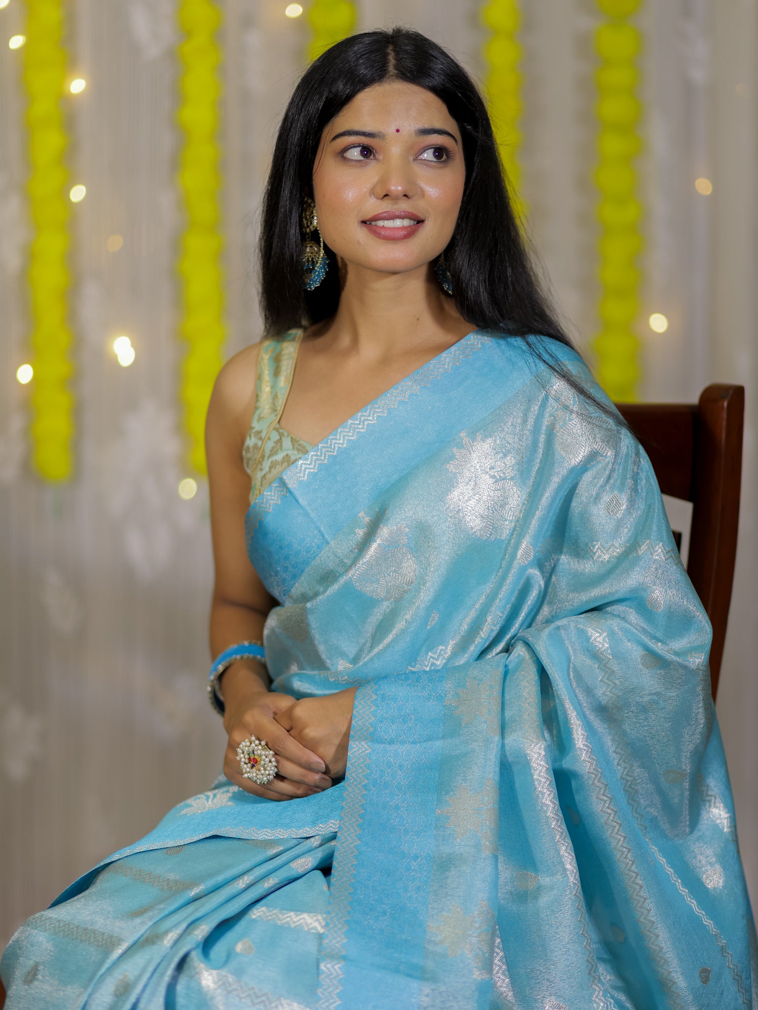 Banarasi Soft Tissue Saree With Weaving & Border - Aqua Blue