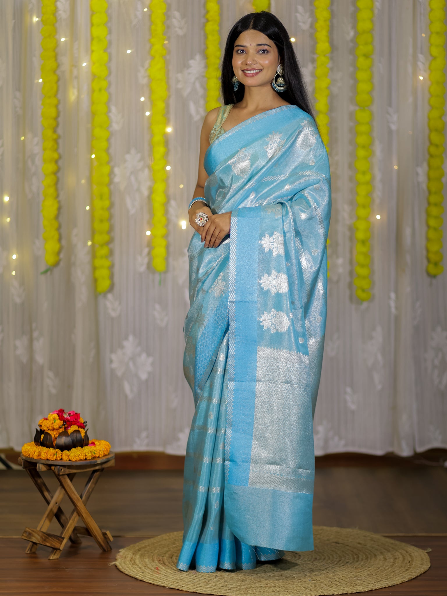 Banarasi Soft Tissue Saree With Weaving & Border - Aqua Blue