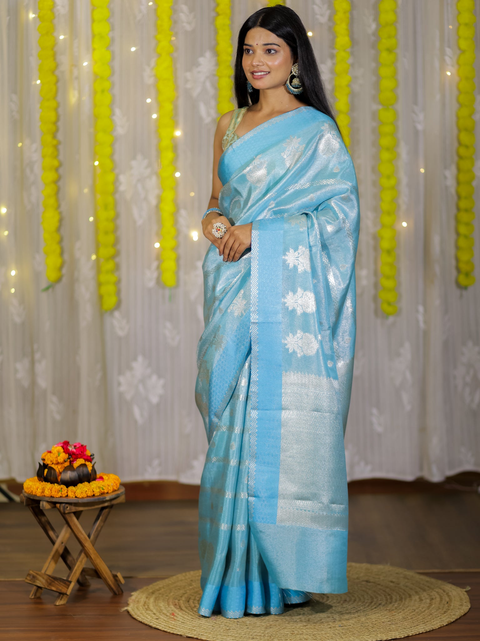 Banarasi Soft Tissue Saree With Weaving & Border - Aqua Blue