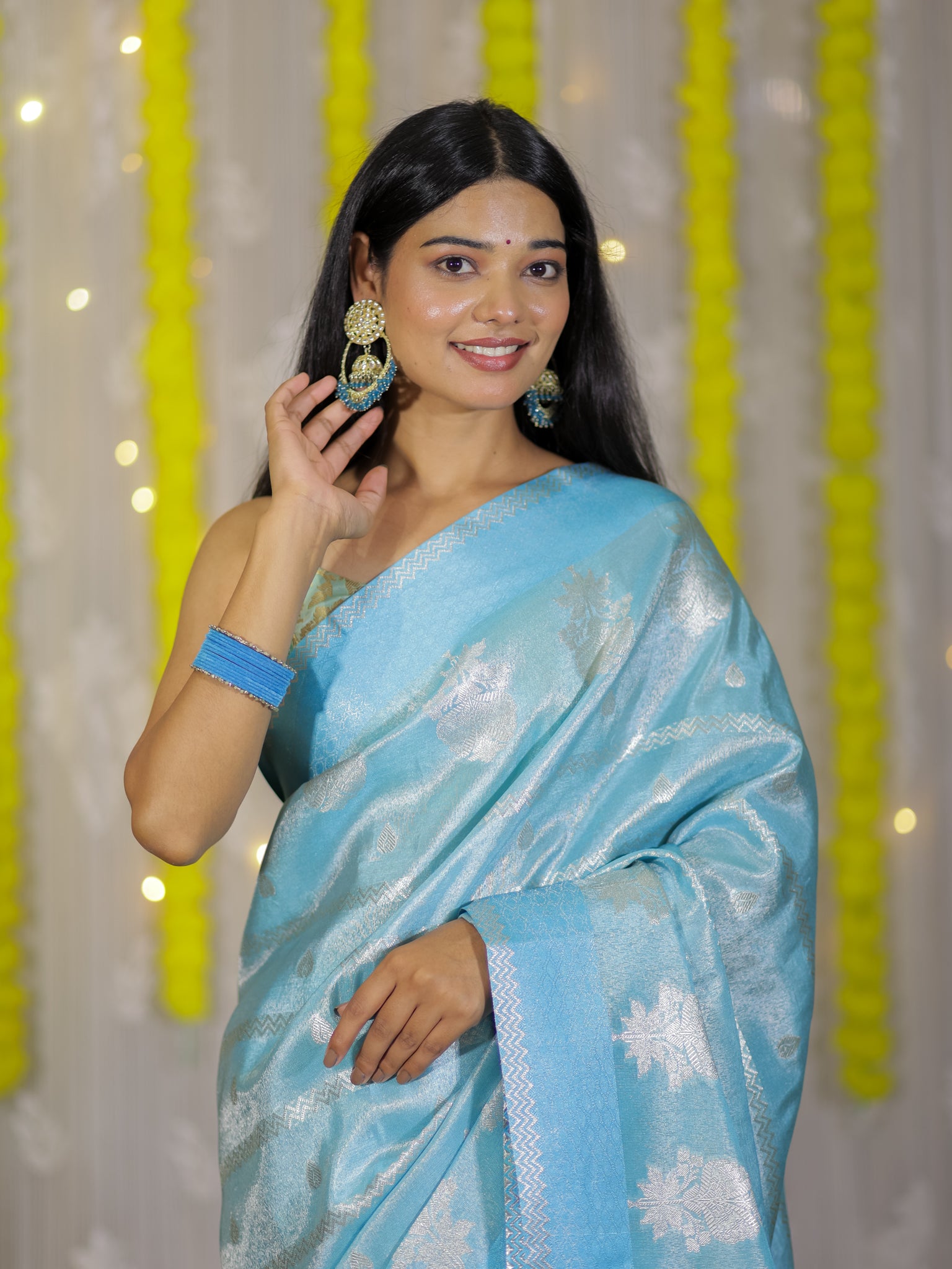 Banarasi Soft Tissue Saree With Weaving & Border - Aqua Blue