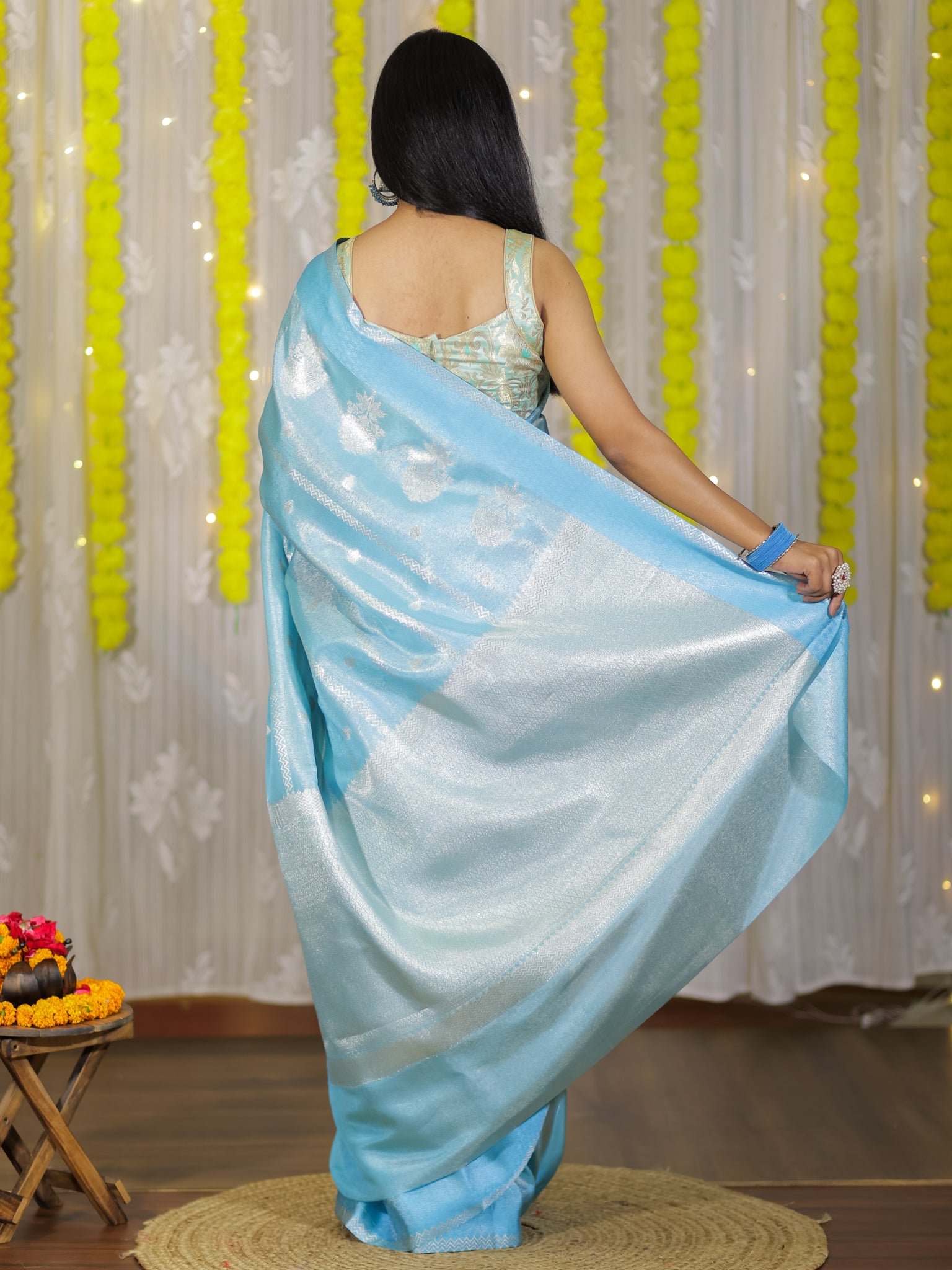 Banarasi Soft Tissue Saree With Weaving & Border - Aqua Blue