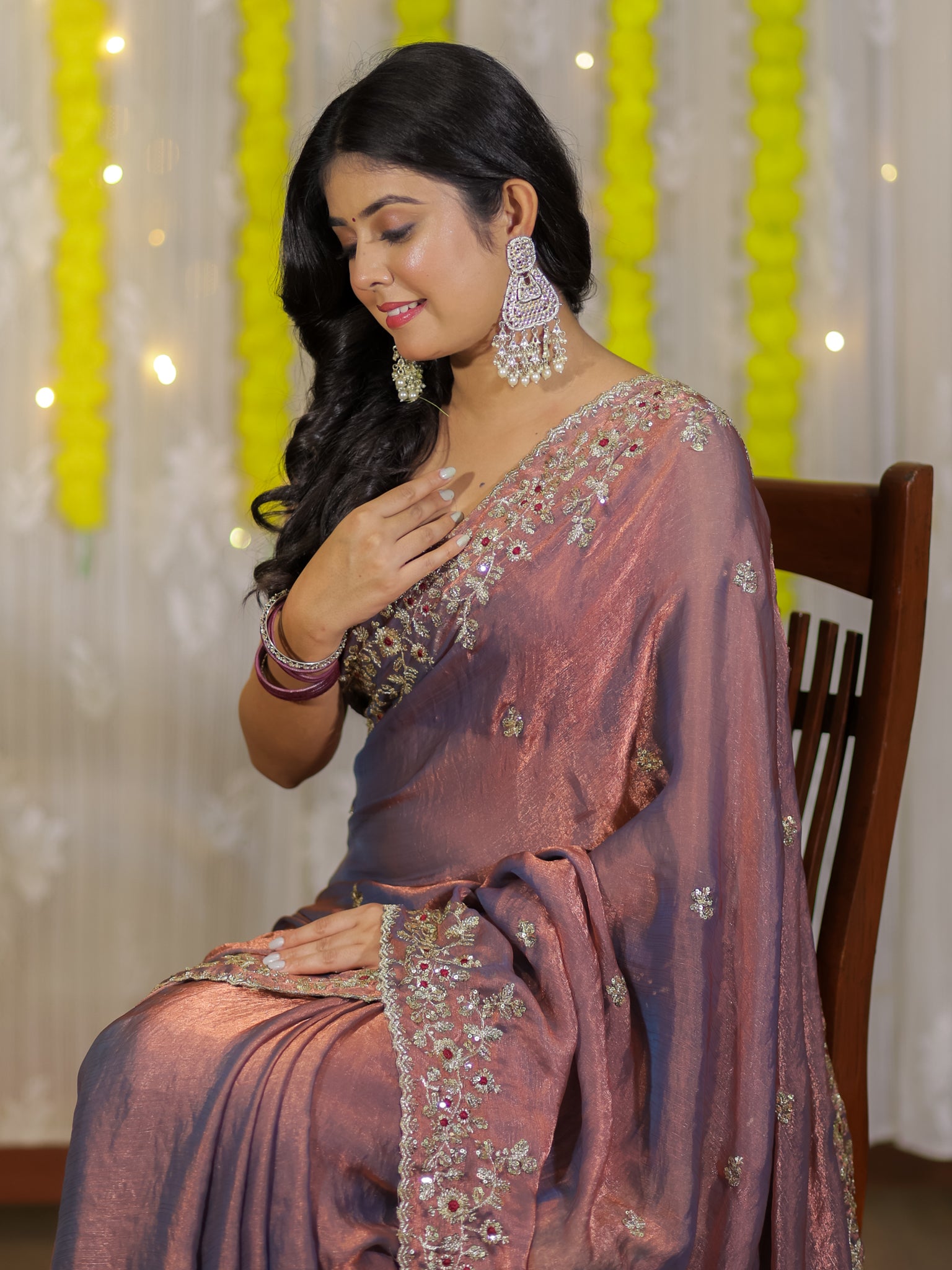 Tissue Embroidered Cocktail Saree- Blue