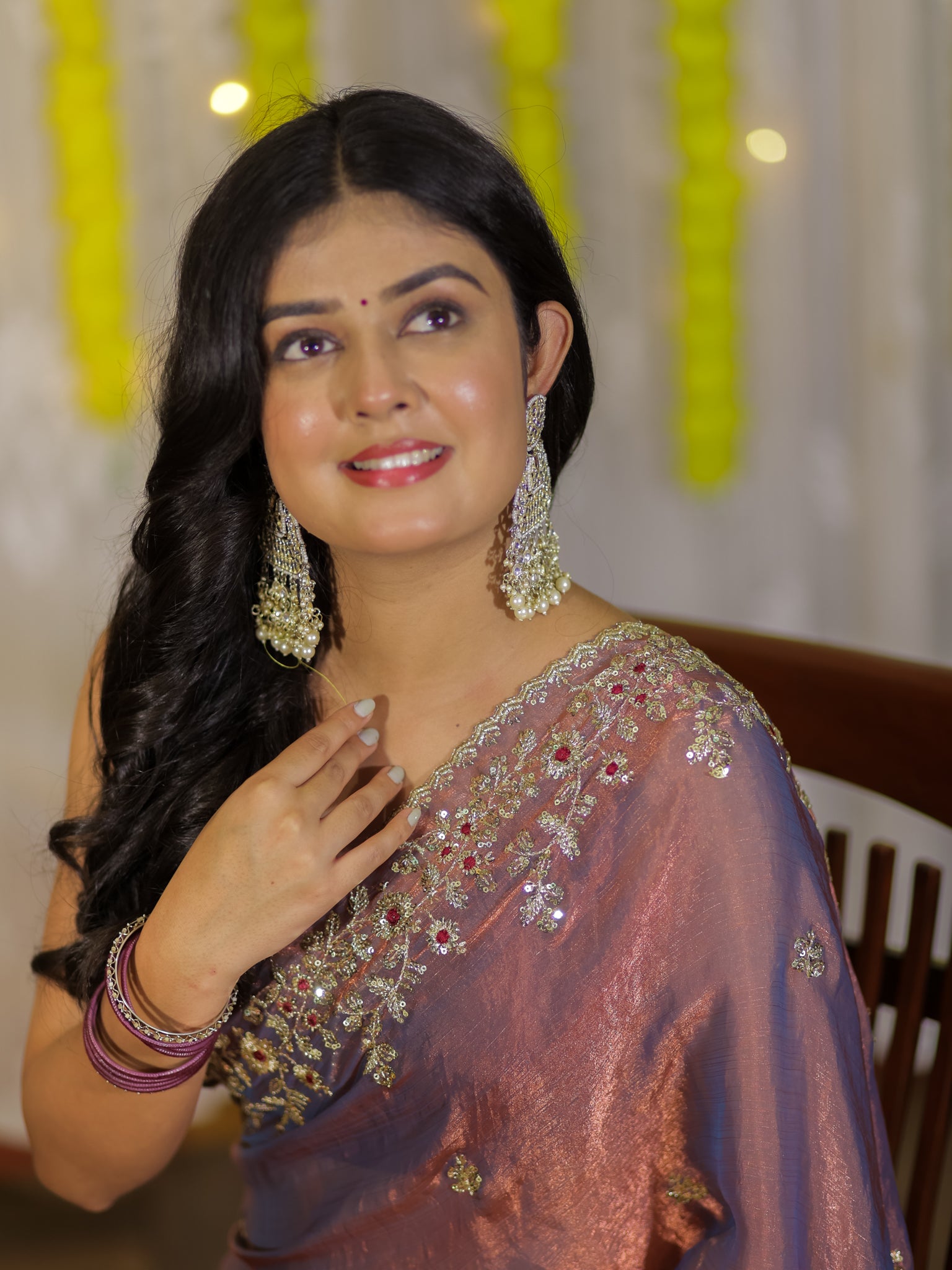 Tissue Embroidered Cocktail Saree- Blue