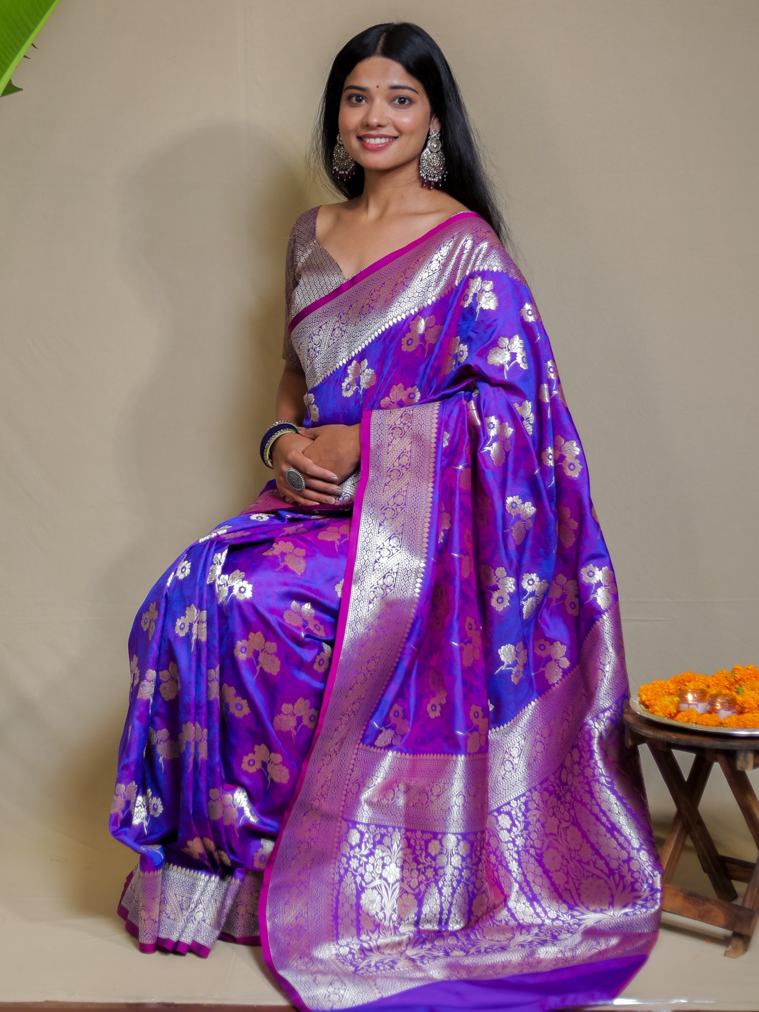 Banarasi Art Katan Silk Saree With Zari Buta Weaving & Tanchoi Weaving- Violet