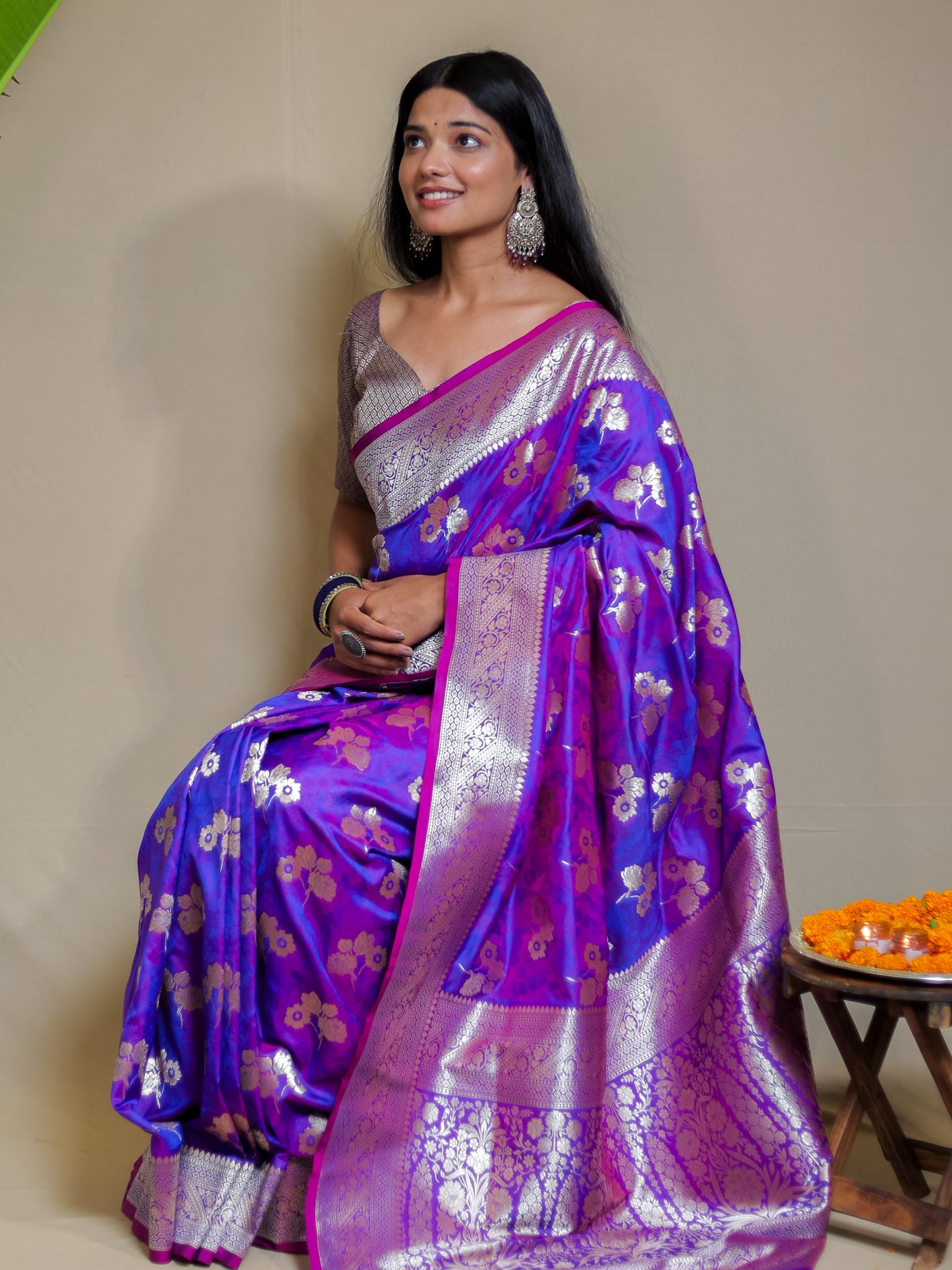 Banarasi Art Katan Silk Saree With Zari Buta Weaving & Tanchoi Weaving- Violet