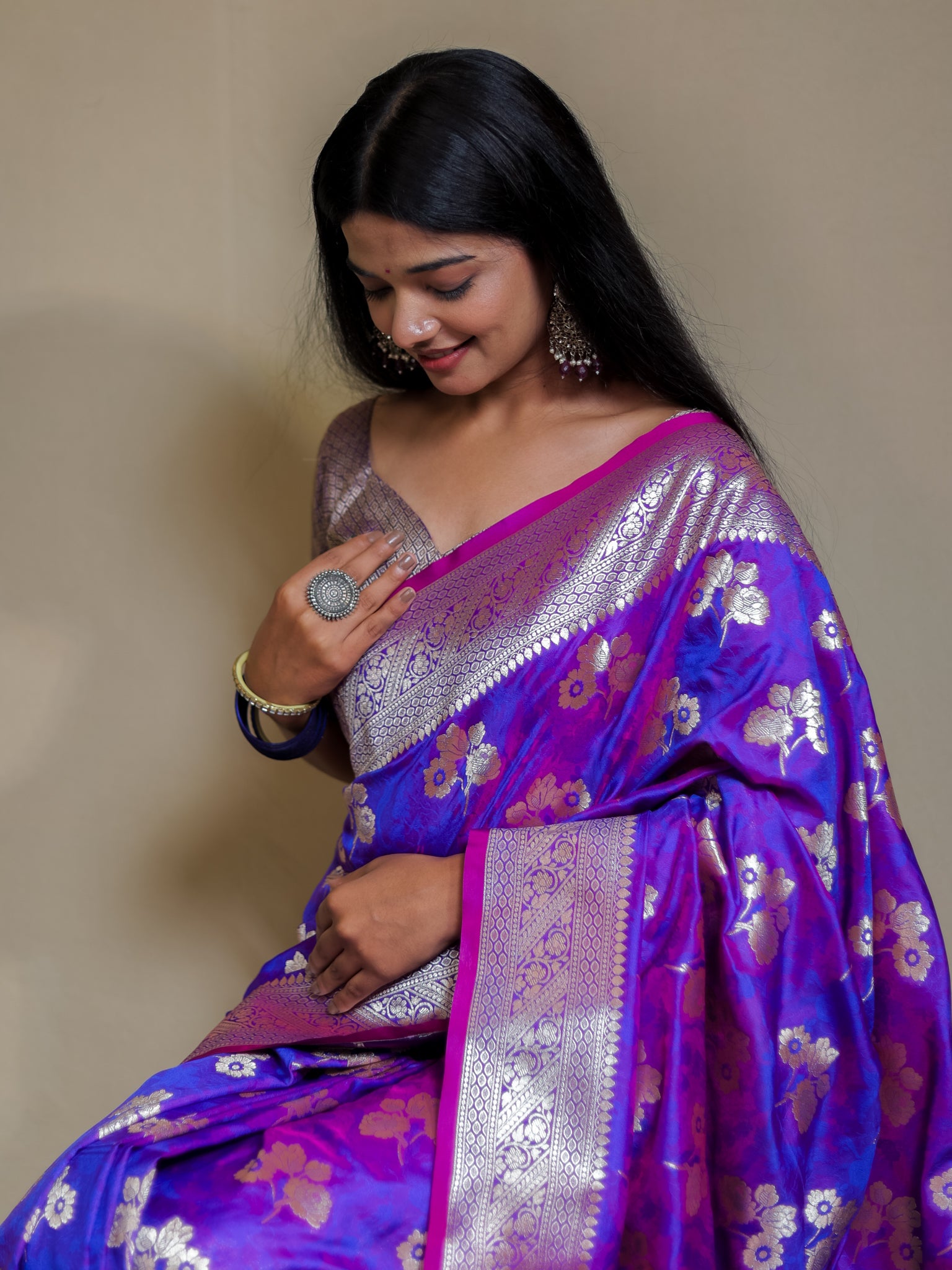 Banarasi Art Katan Silk Saree With Zari Buta Weaving & Tanchoi Weaving- Violet