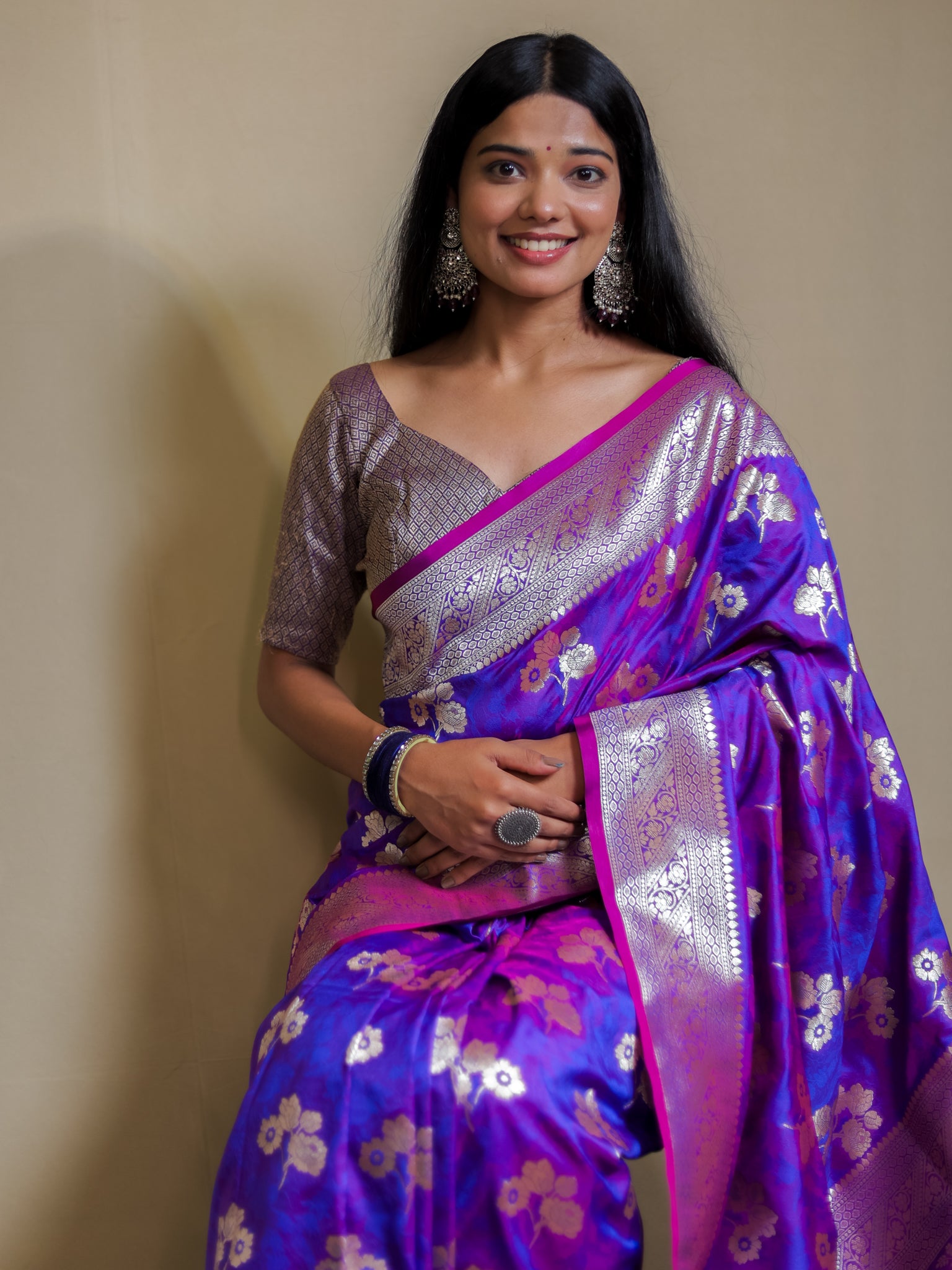 Banarasi Art Katan Silk Saree With Zari Buta Weaving & Tanchoi Weaving- Violet