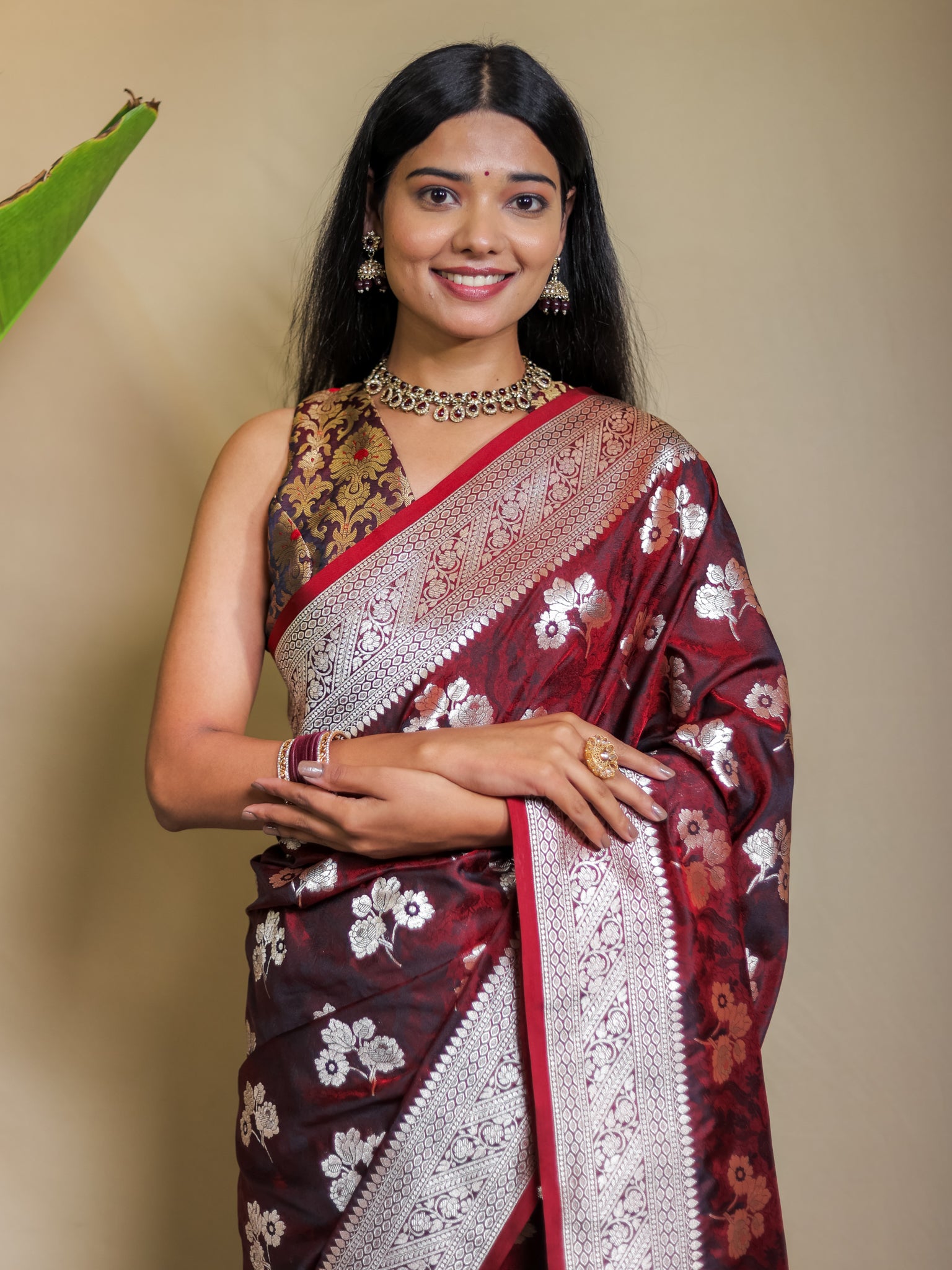 Banarasi Art Katan Silk Saree With Zari Buta Weaving & Tanchoi Weaving- Maroon