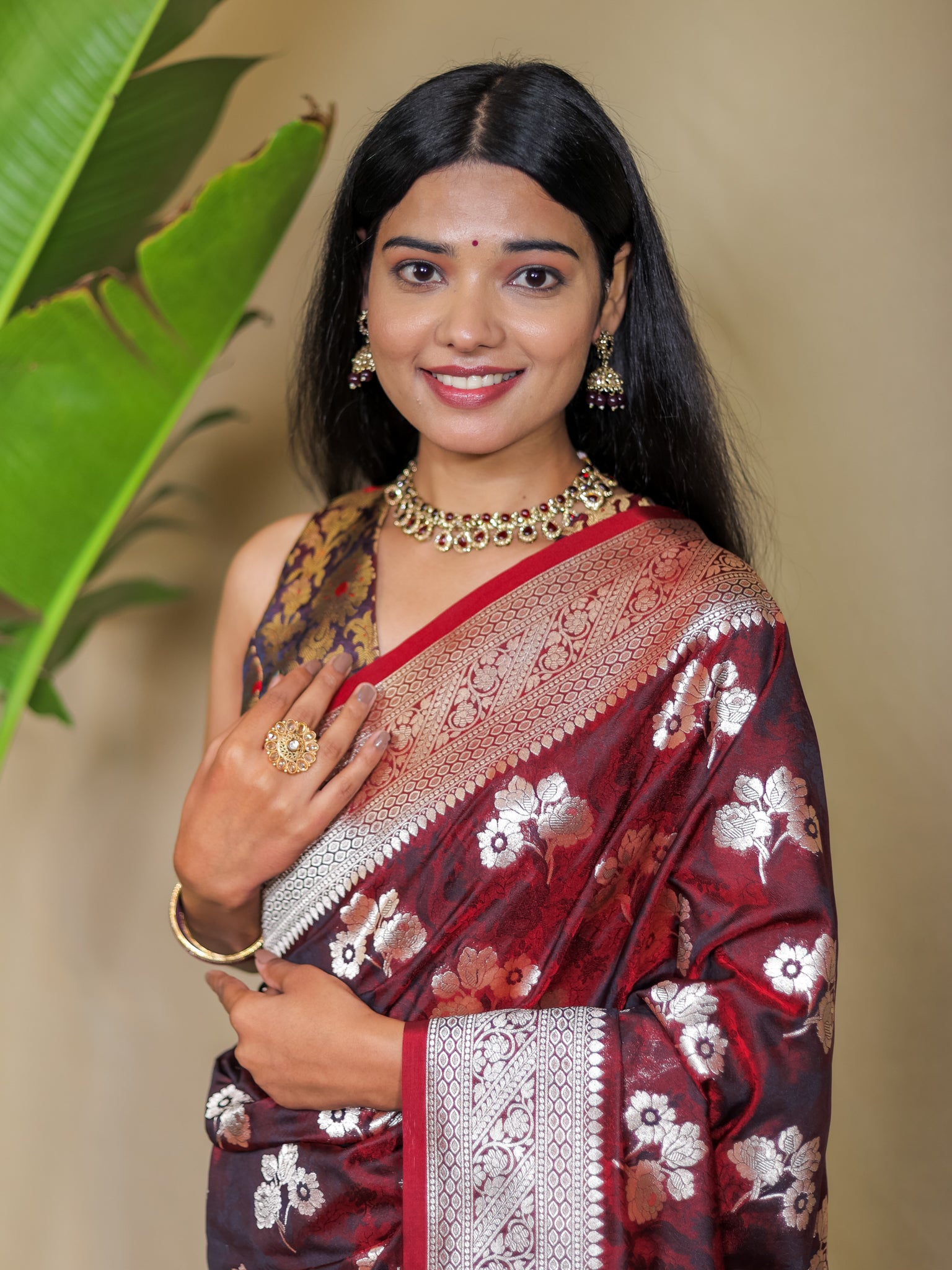 Banarasi Art Katan Silk Saree With Zari Buta Weaving & Tanchoi Weaving- Maroon