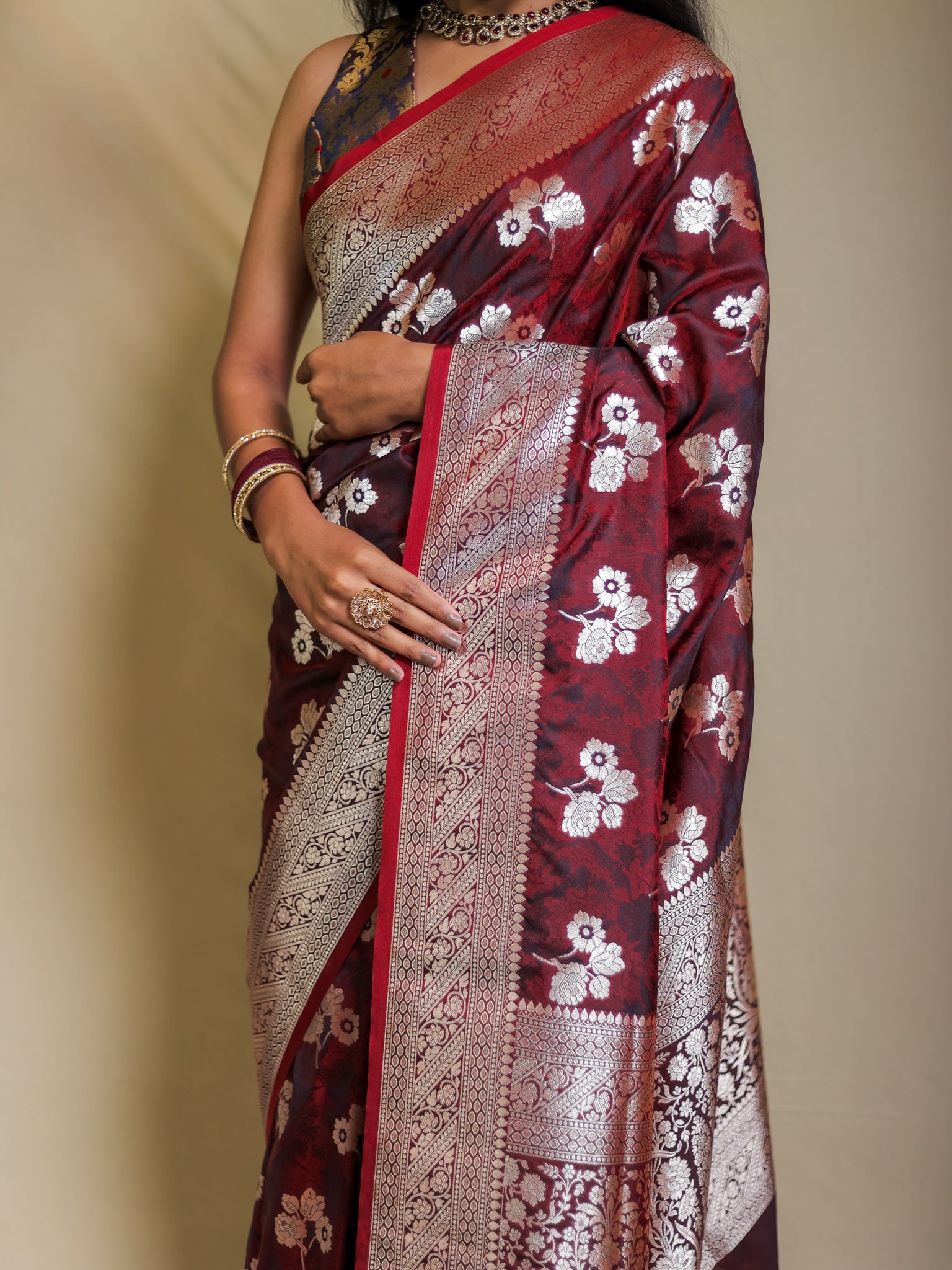 Banarasi Art Katan Silk Saree With Zari Buta Weaving & Tanchoi Weaving- Maroon